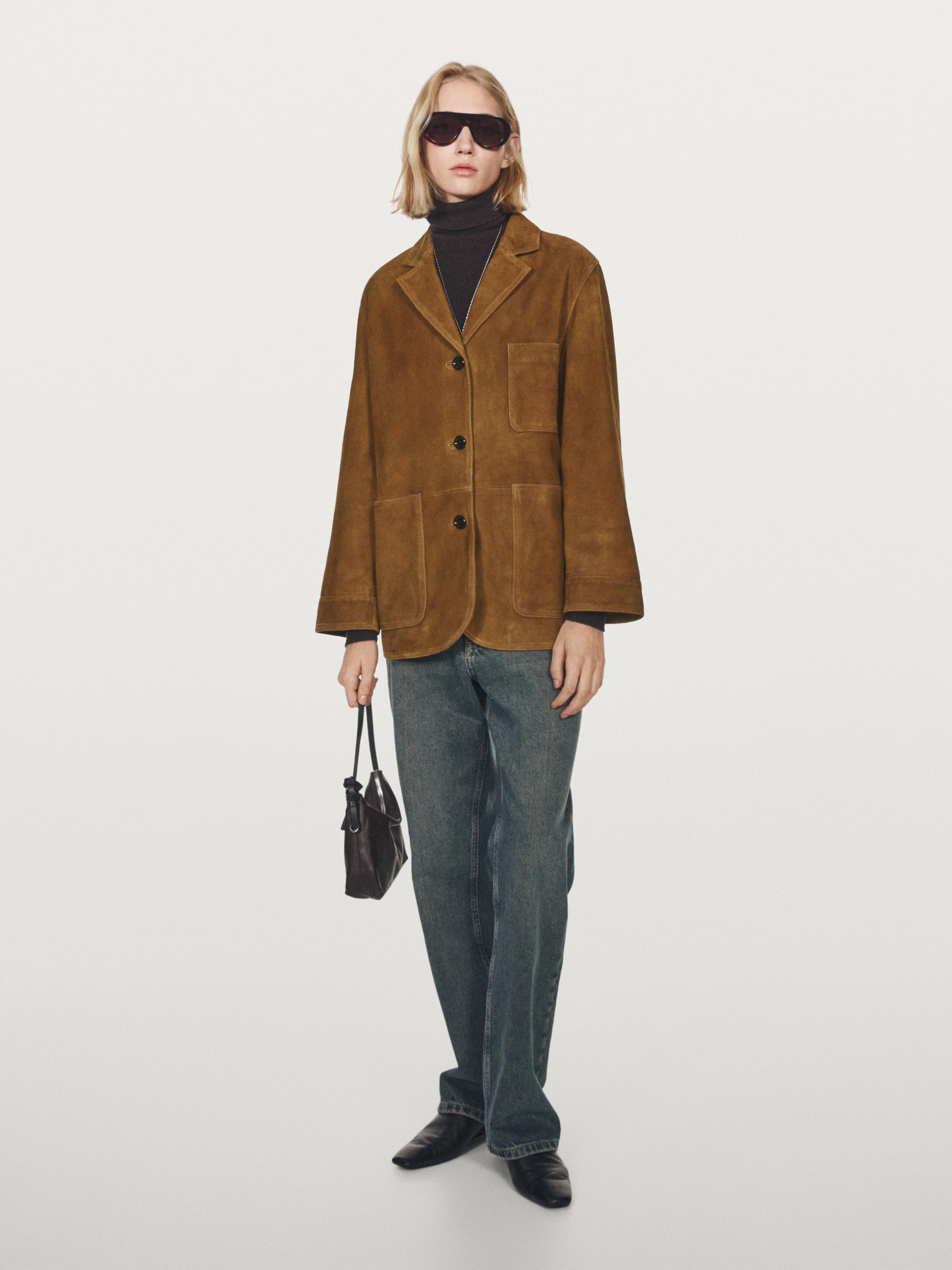 Suede leather blazer with pockets