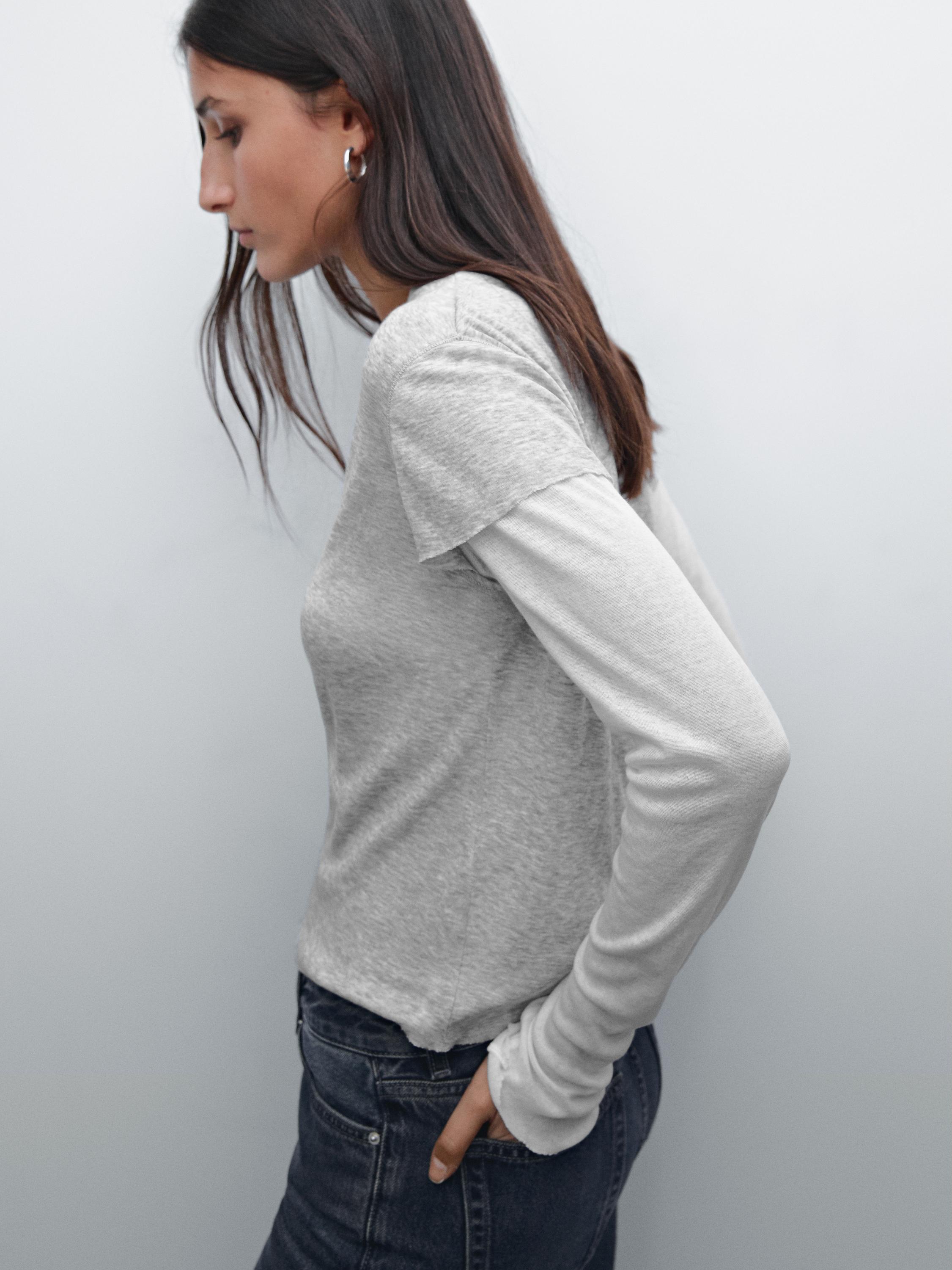 Double-layer cotton blend T-shirt