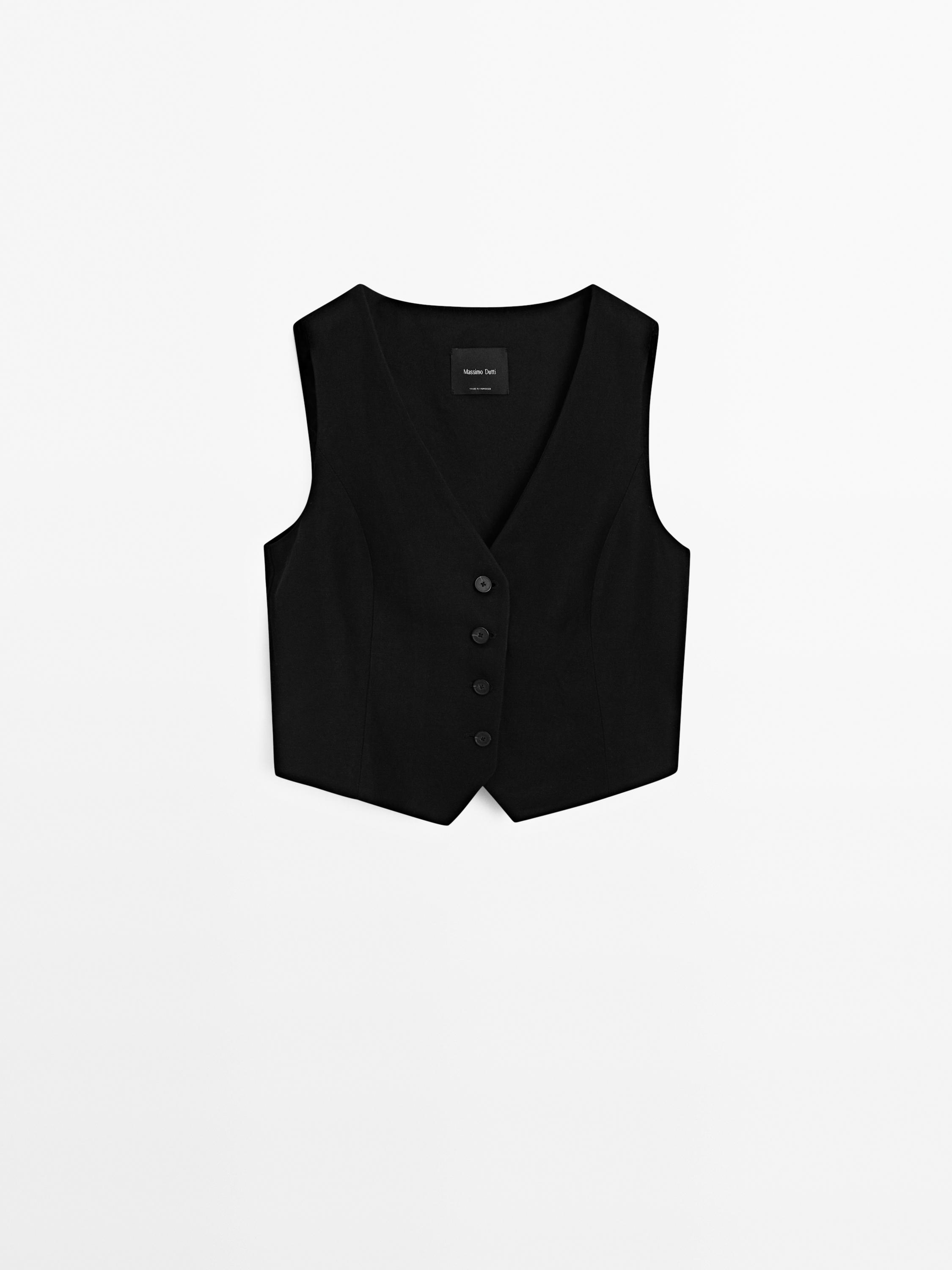 Cropped V-neck waistcoat with linen