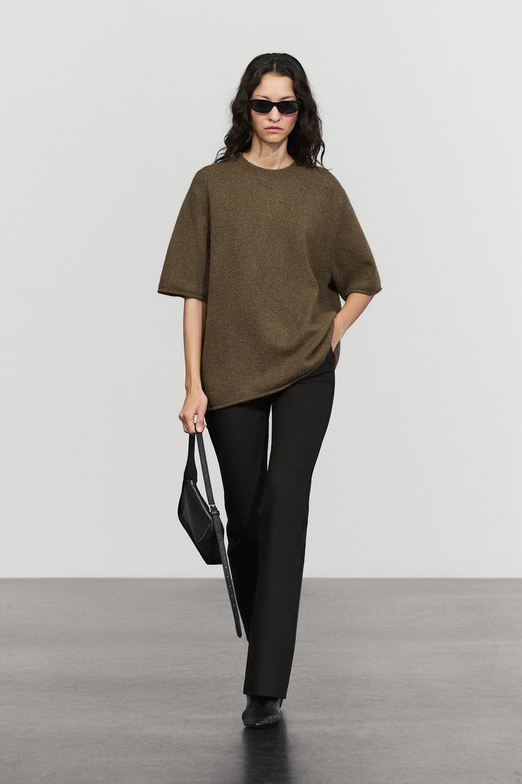 Oversize short sleeve knit sweater — GREENISH