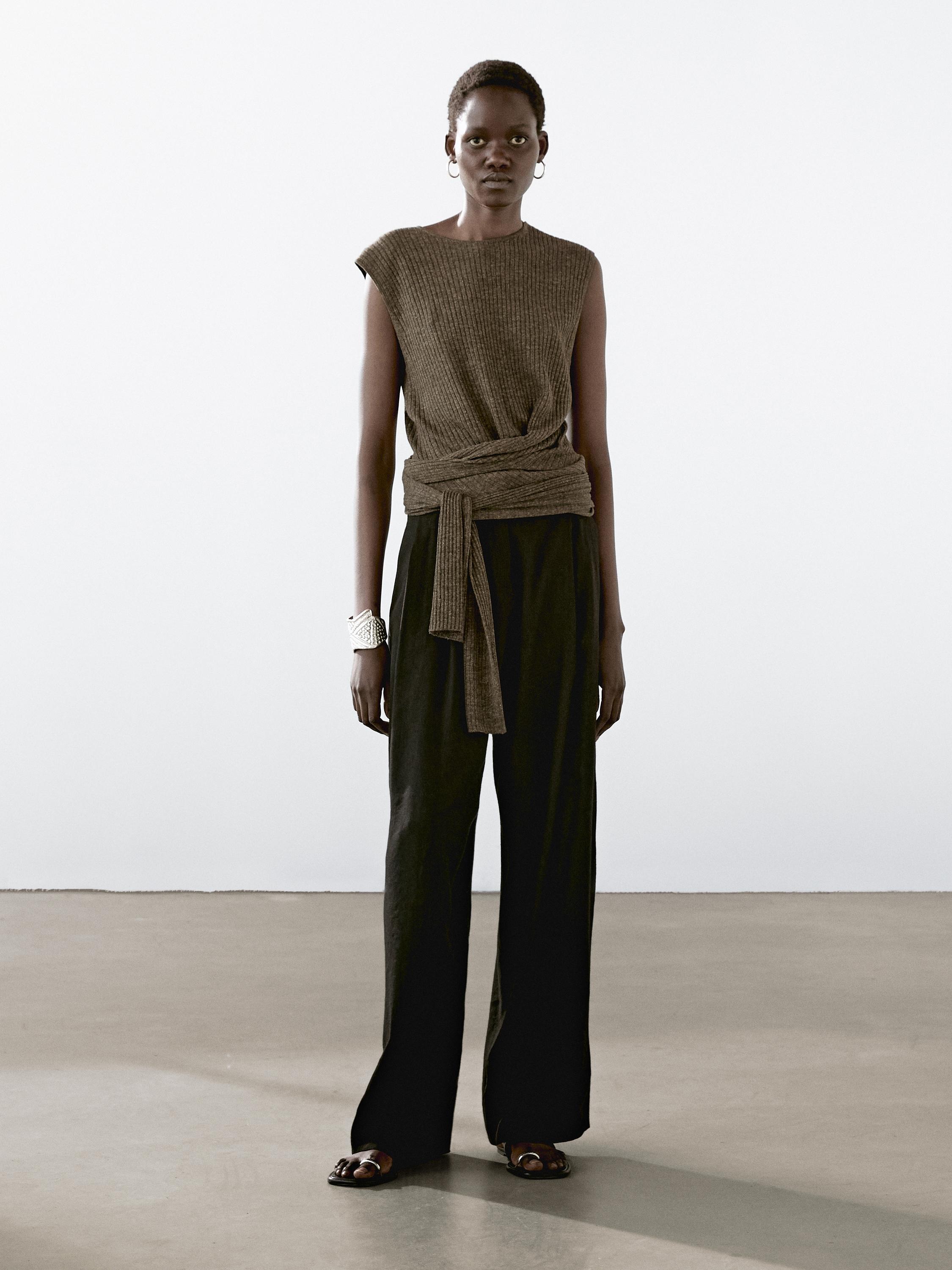 Top nœud chiné lin mélangé