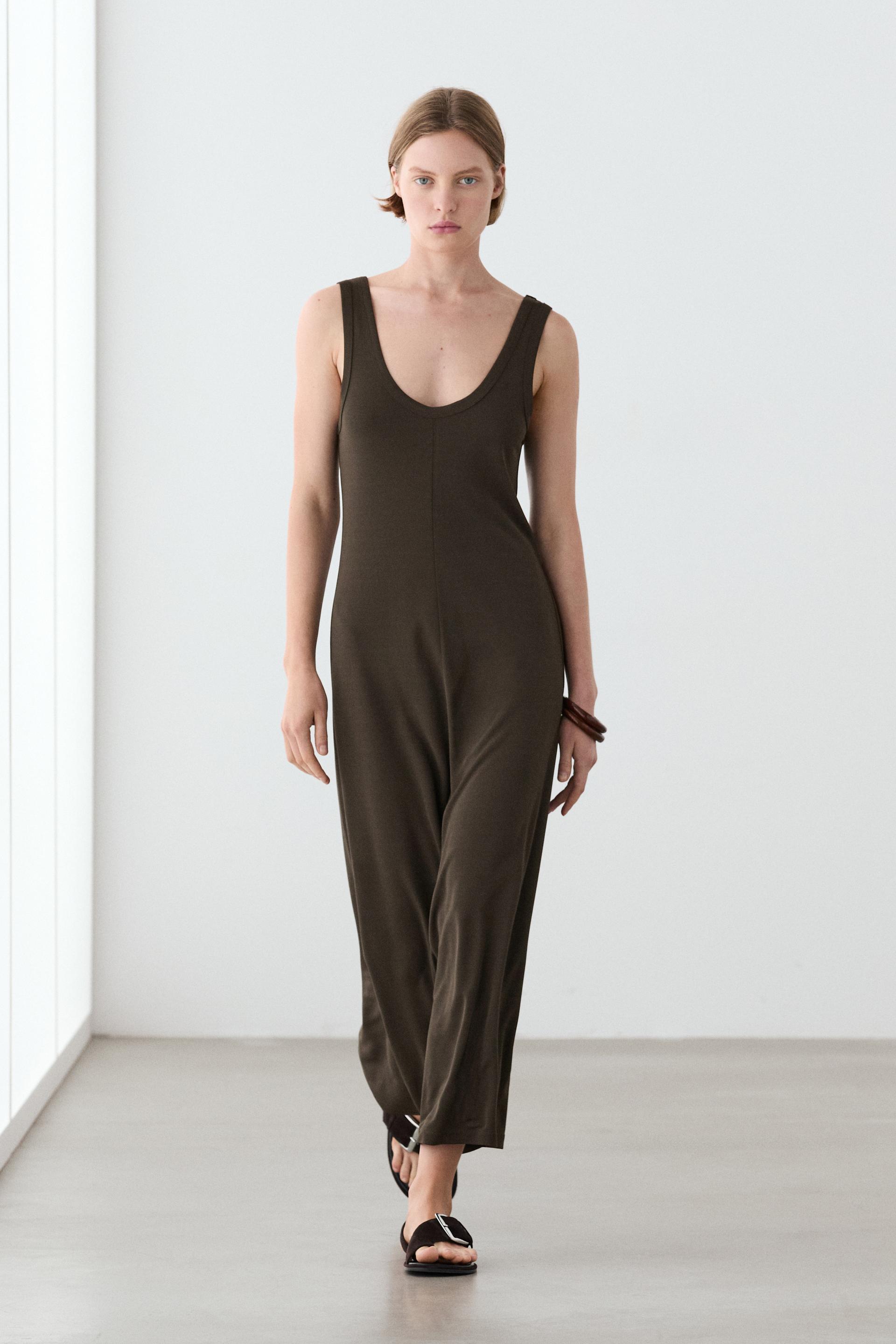 Robe Midi Détail Couture Centrale - Kaki - Xs - Massimo Dutti - Femme