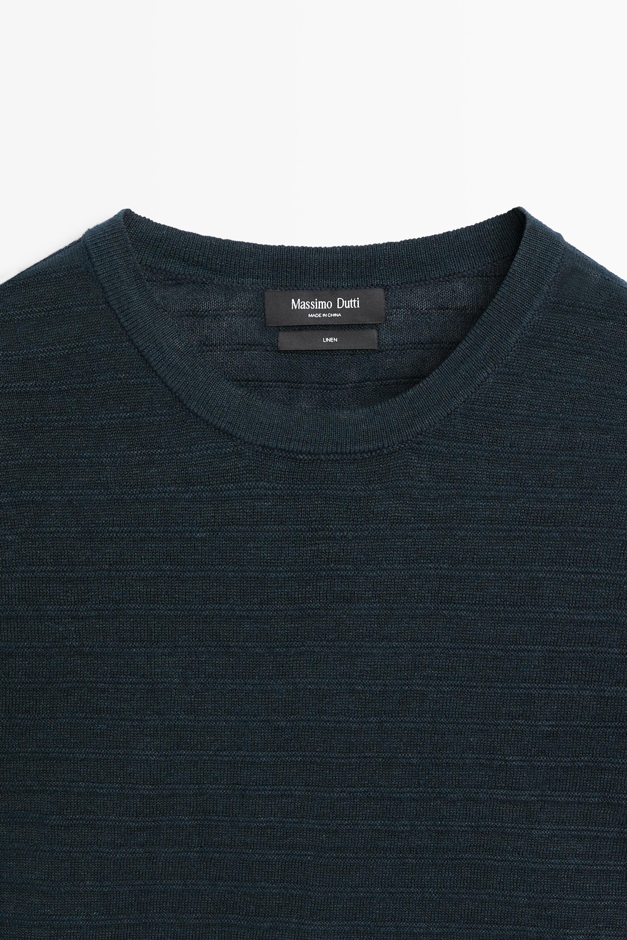 100% linen short sleeve knit sweater — NAVY BLUE