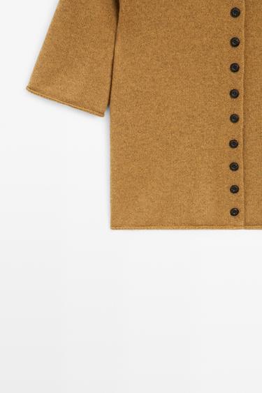 100% wool funnel neck knit cardigan — OIL 7
