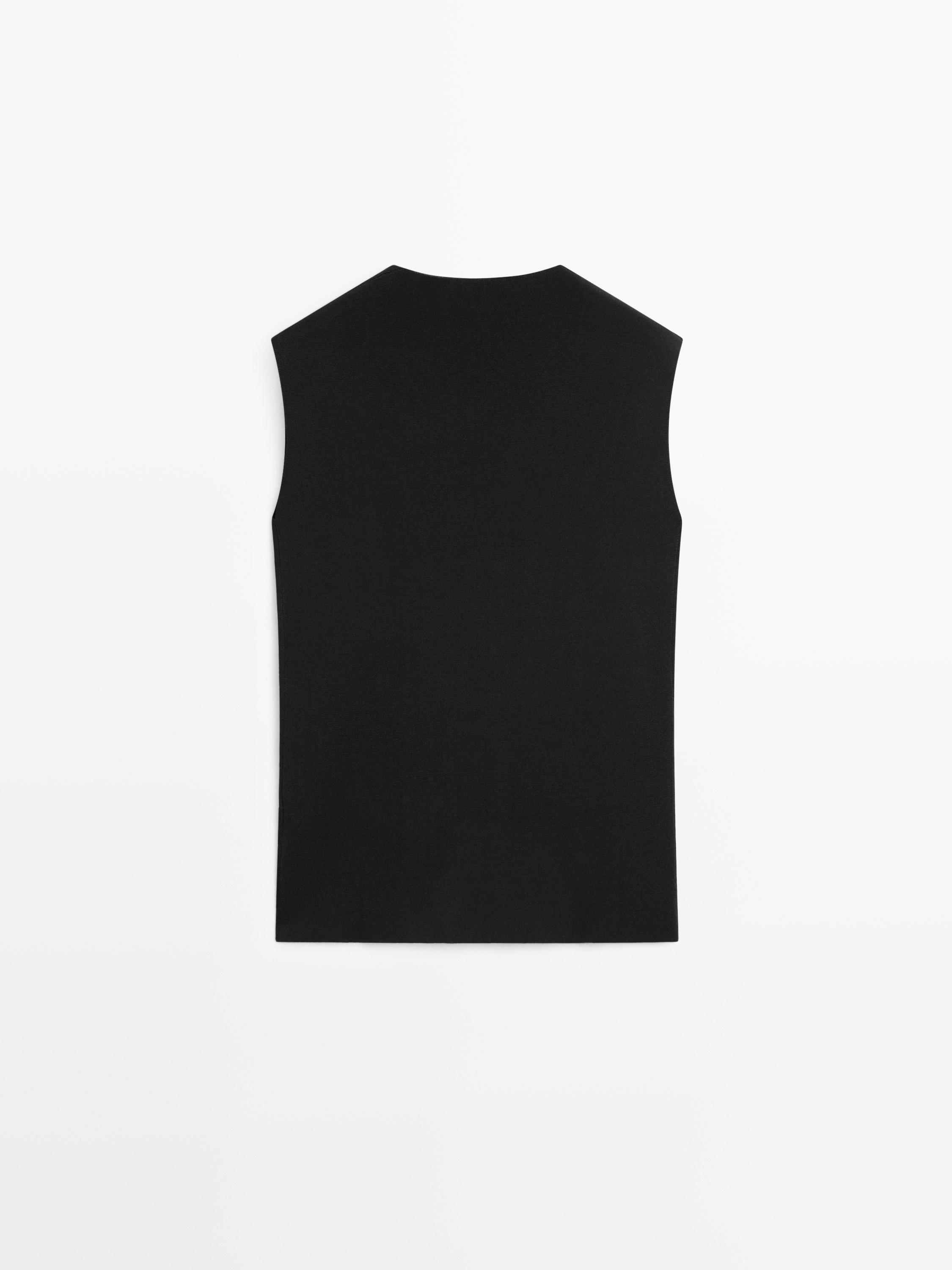 Long double-breasted vest — BLACK