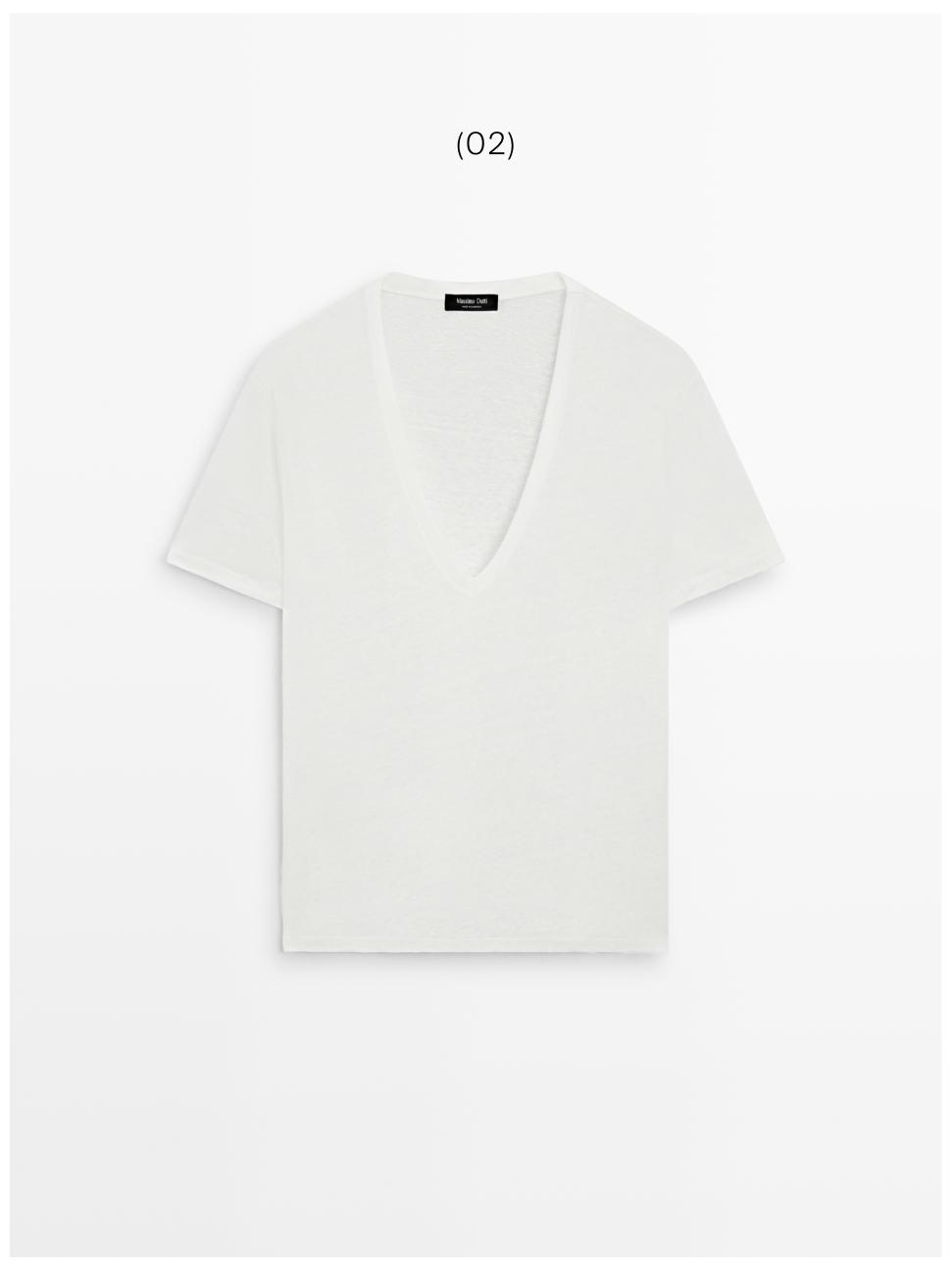 Linen V-neck T-shirt — Off white