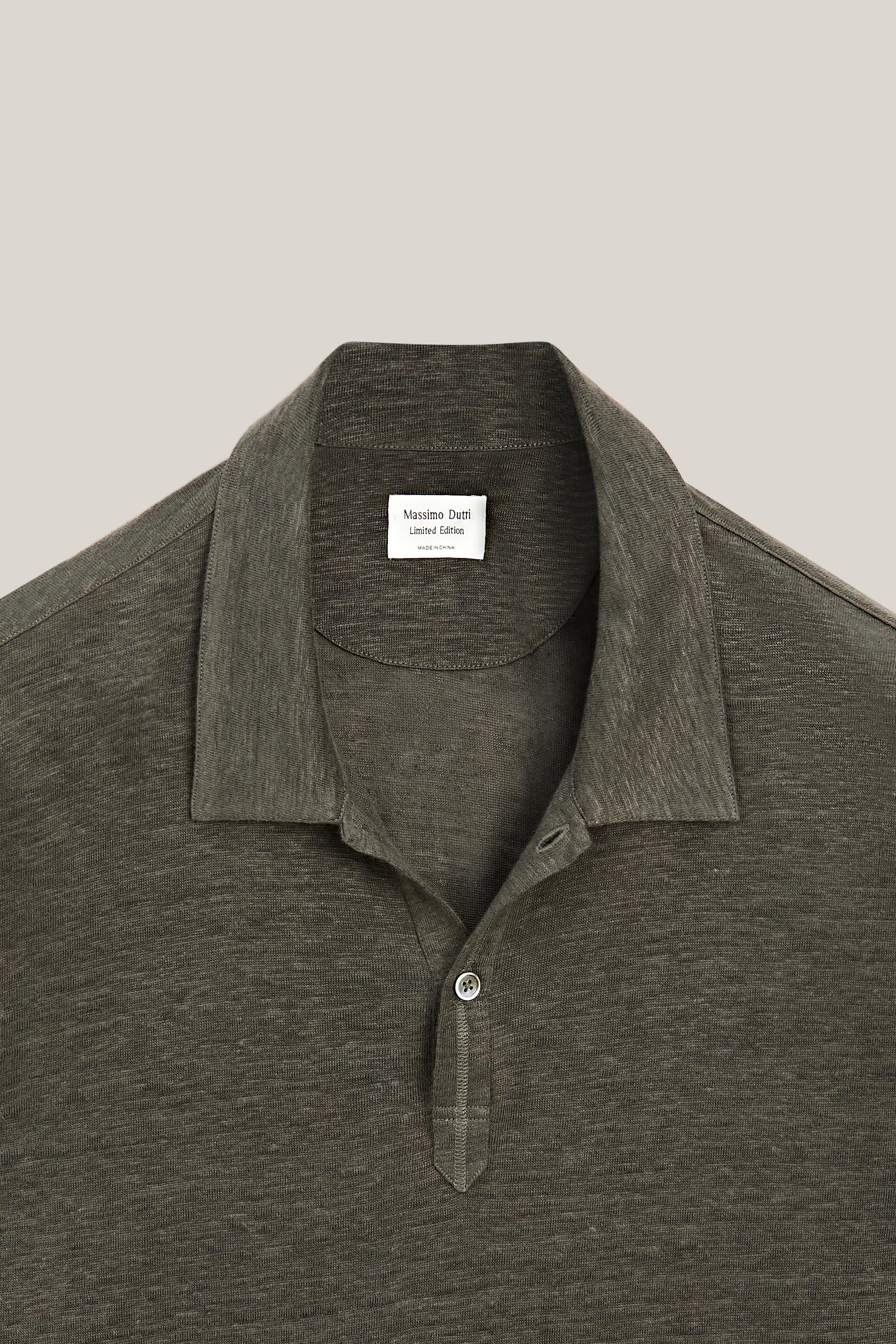 100% linen long sleeve polo shirt - LIMITED EDITION — KHAKI