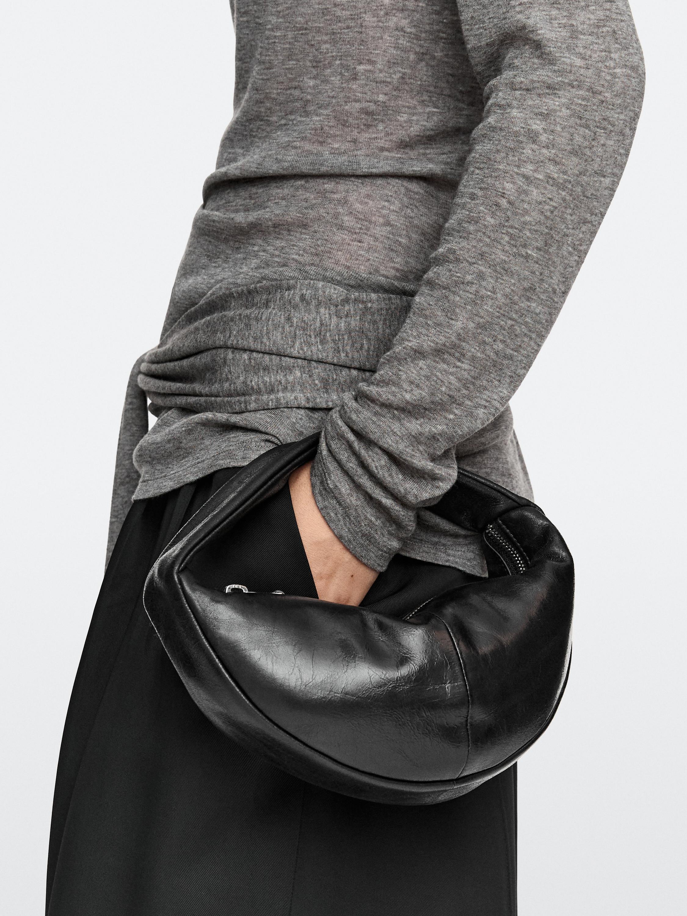 Mini nappa leather half-moon bag — BLACK