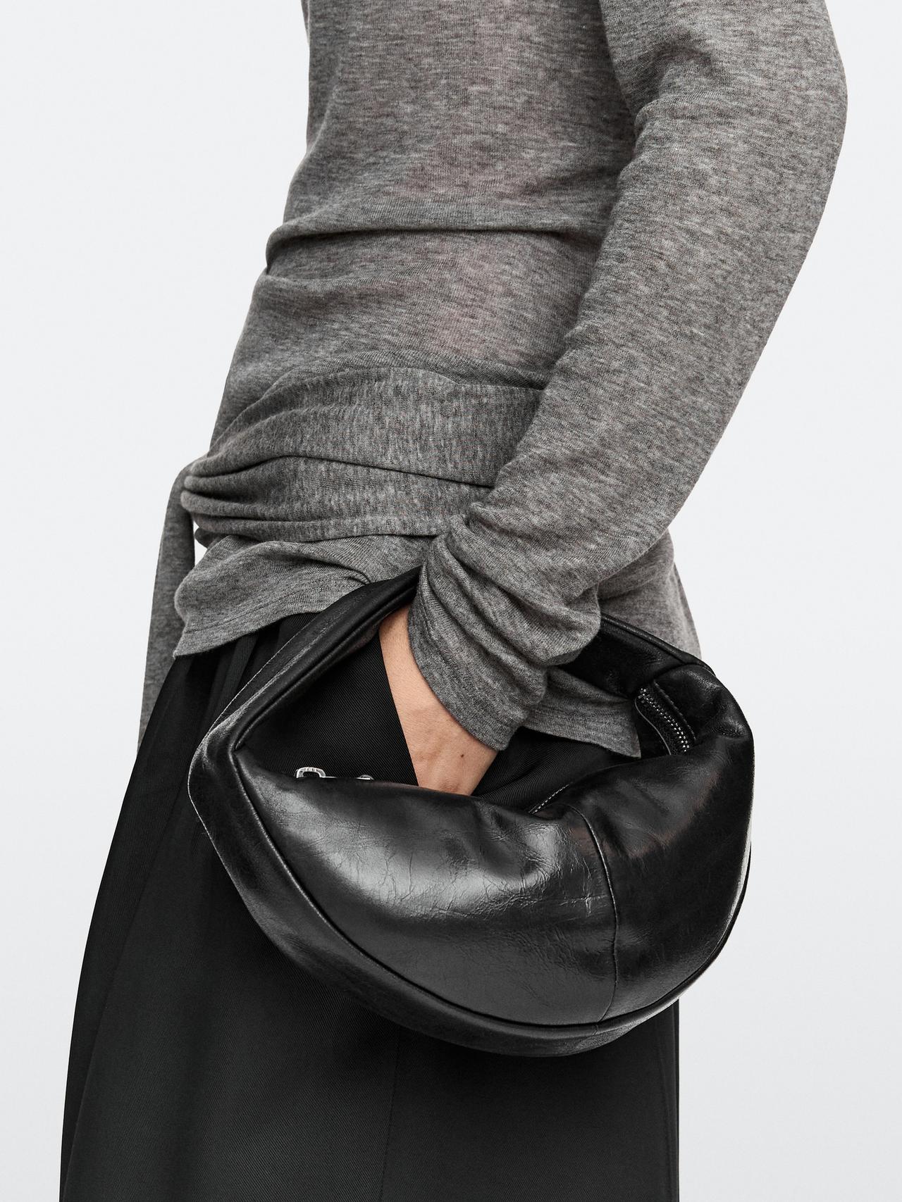 Mini nappa leather half-moon bag — BLACK