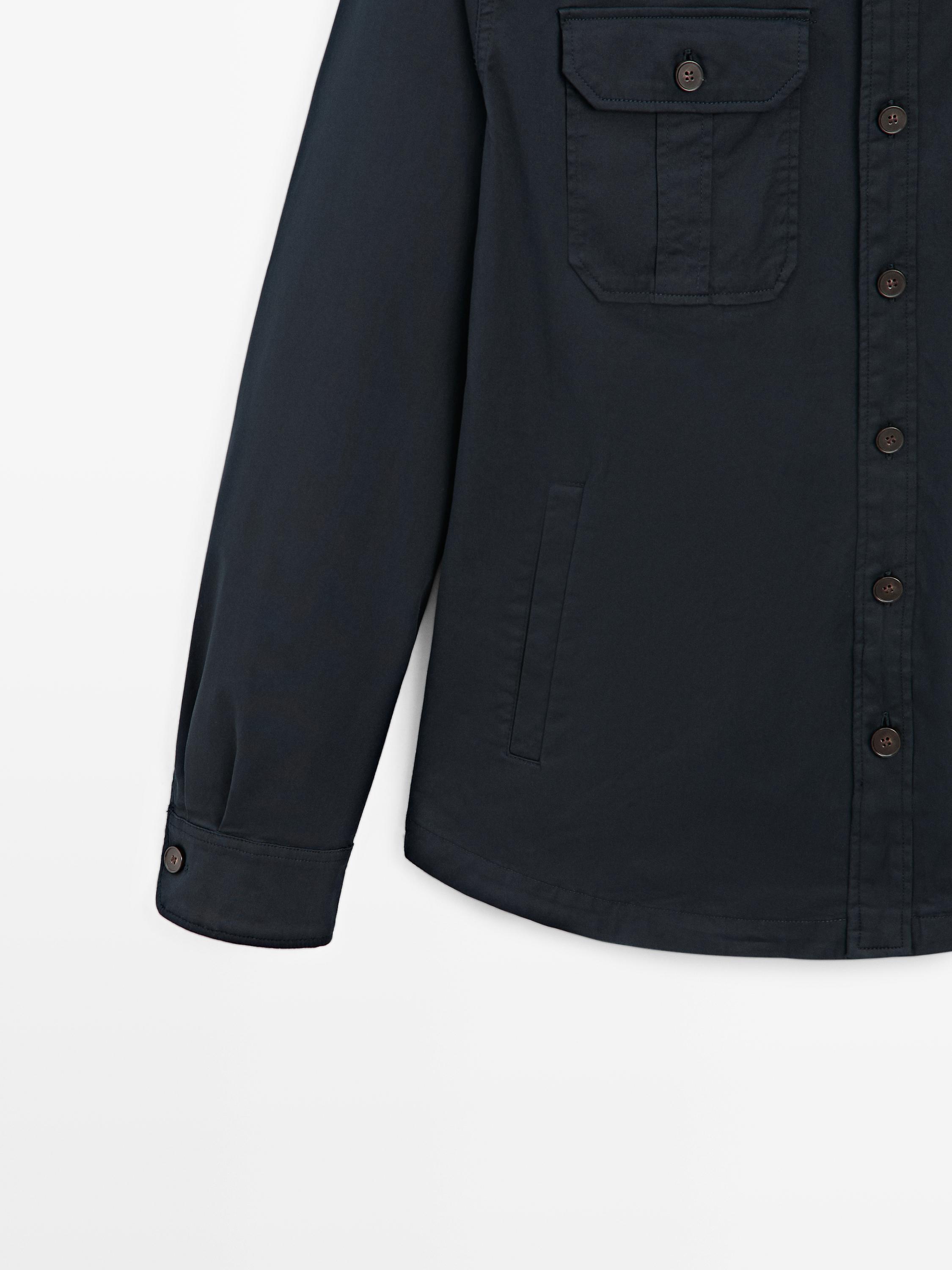 Cotton blend overshirt with pocket detail — NAVY BLUE