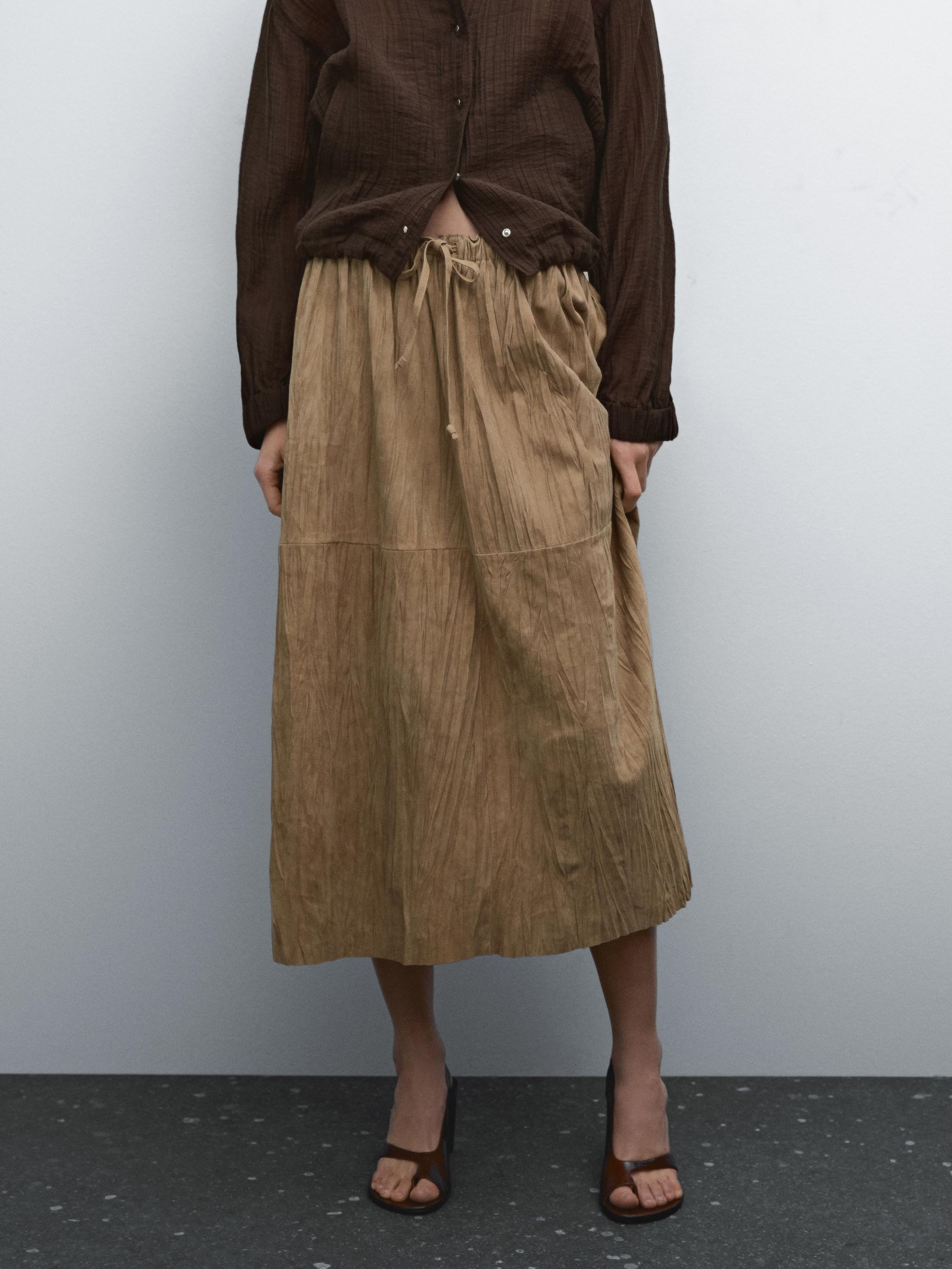 Straight suede leather midi skirt