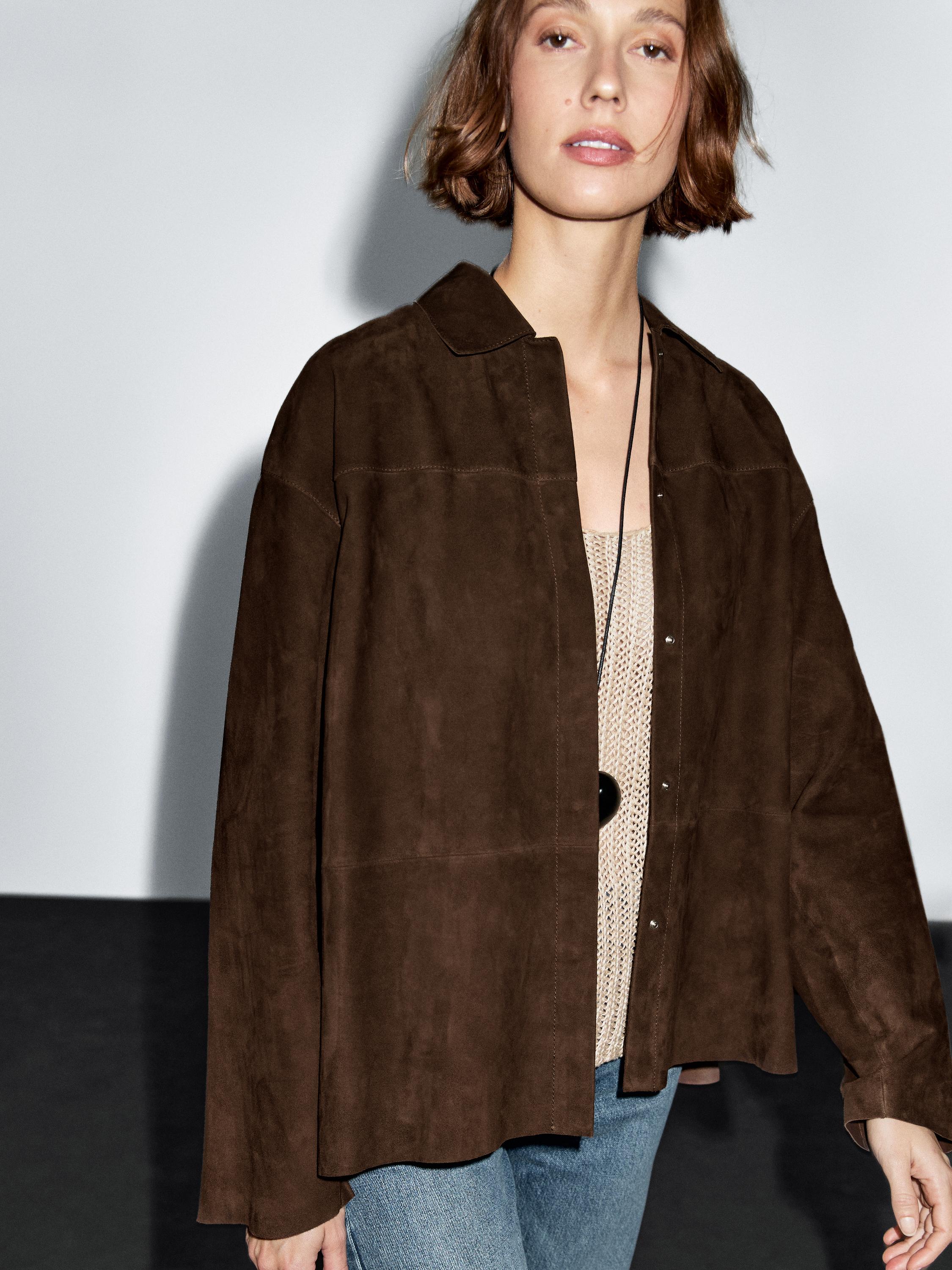 Suede leather overshirt