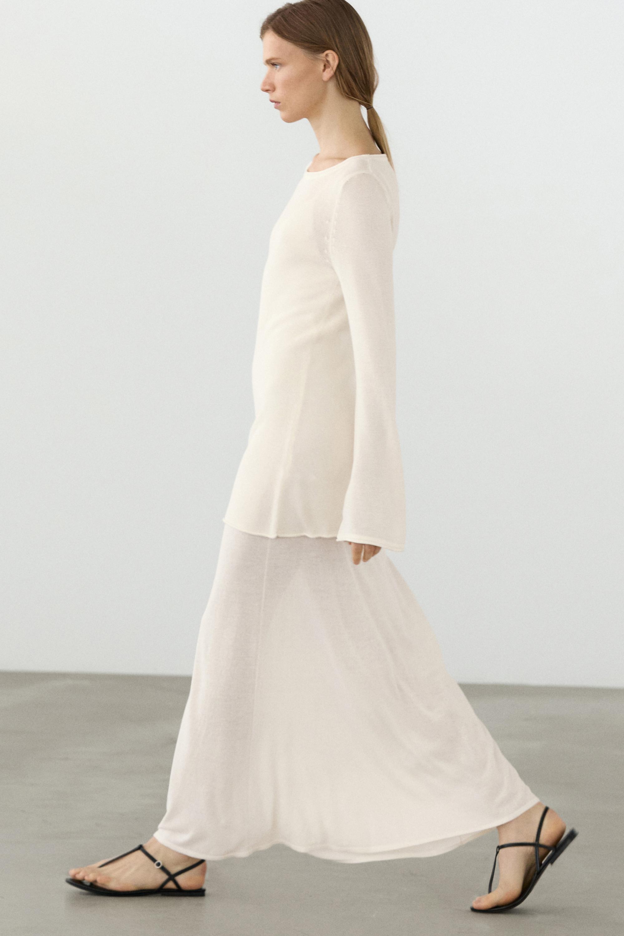 Double-layer knit dress with long sleeves — CREAM