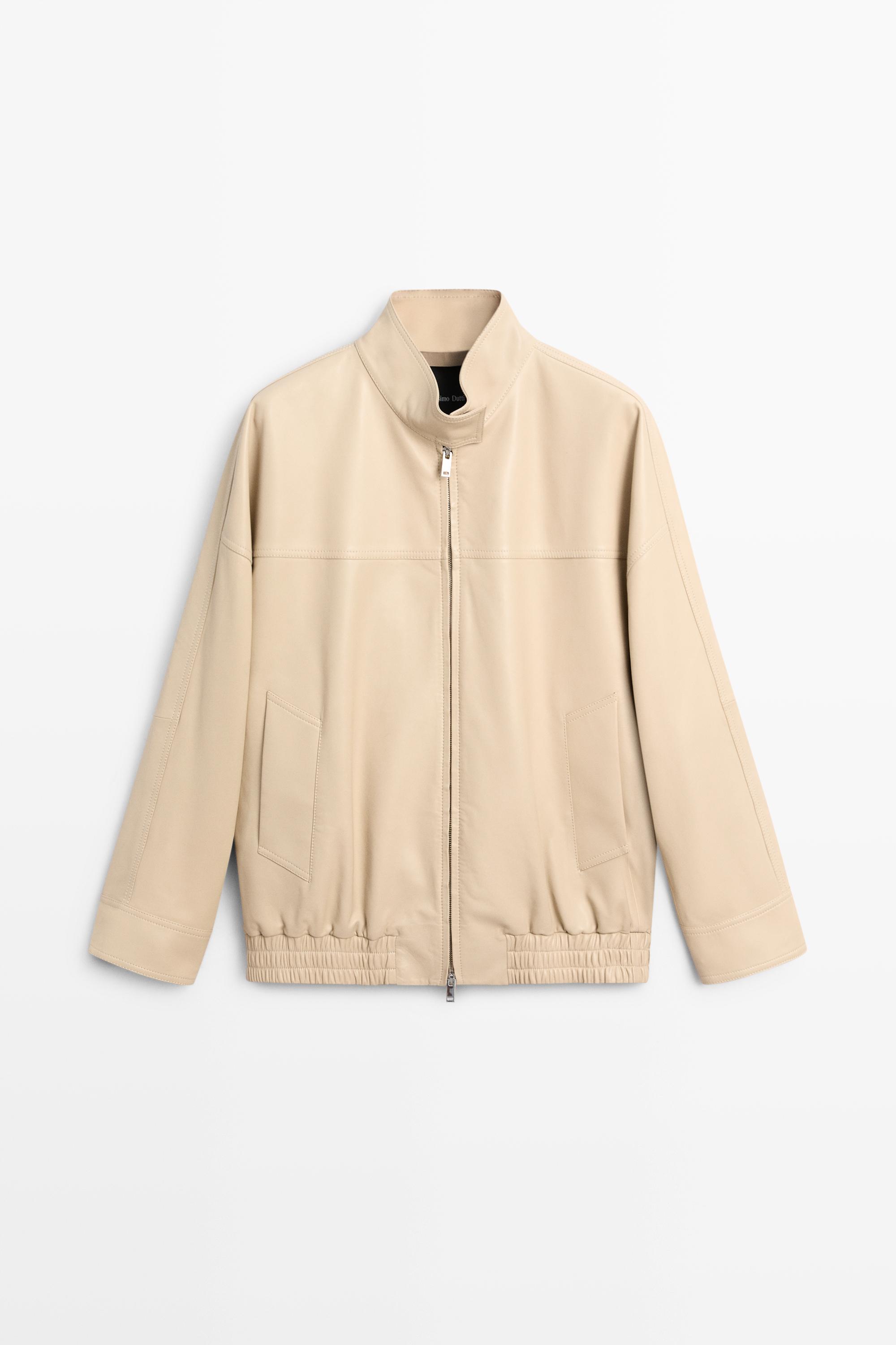 Elastic hem leather jacket — CREAM