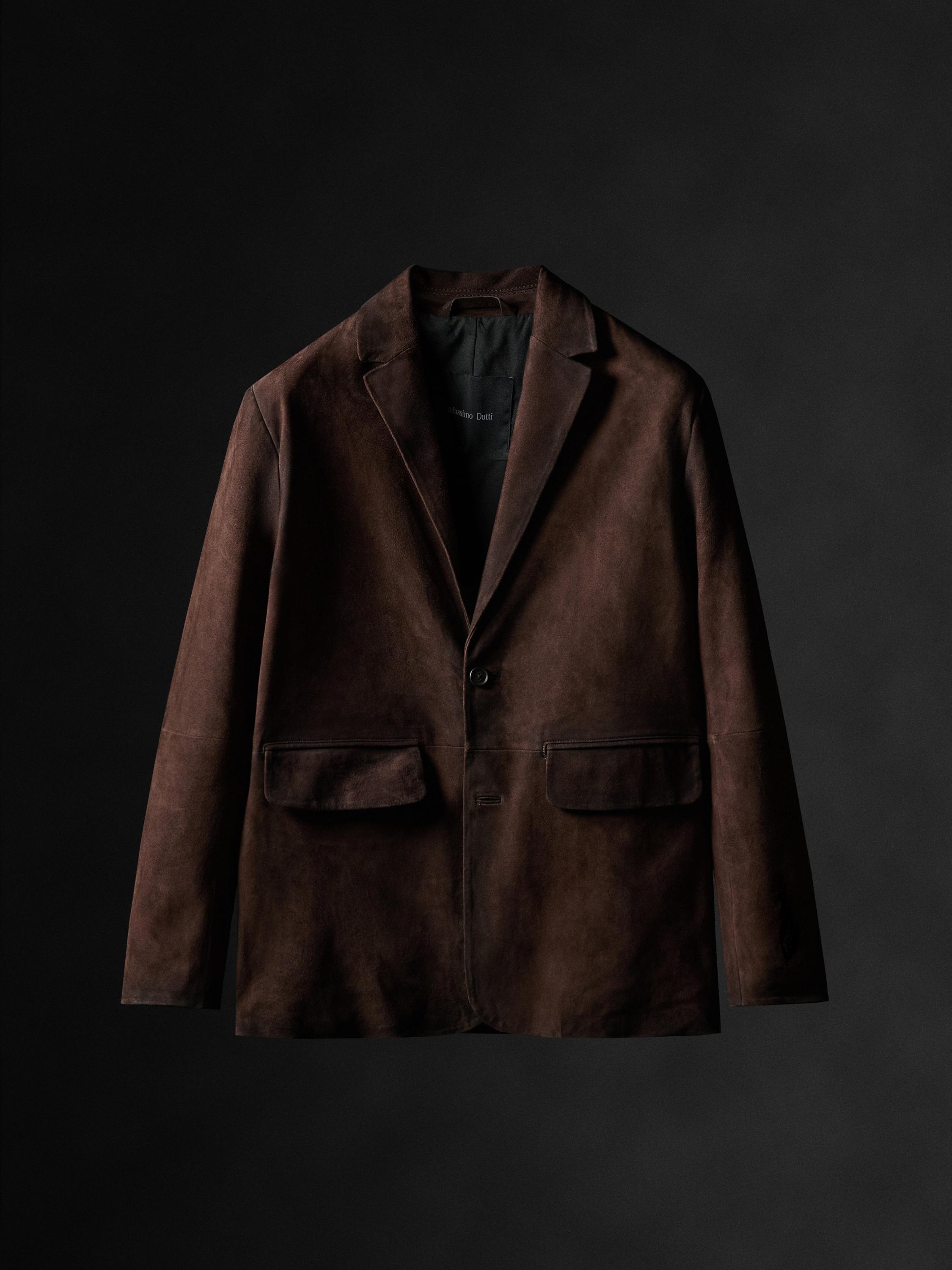 Suede leather blazer with seam details