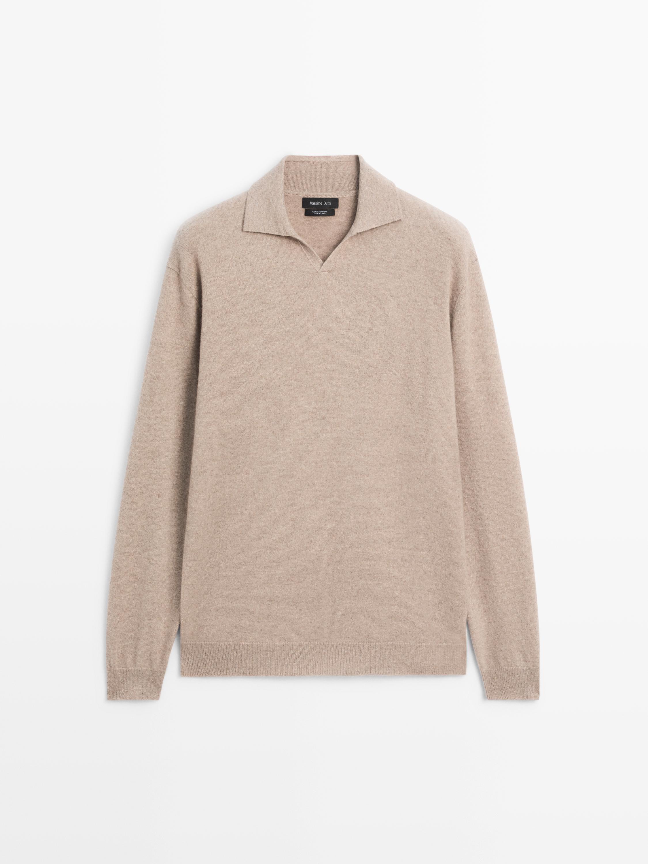 100% cashmere knit polo collar sweater — MINK