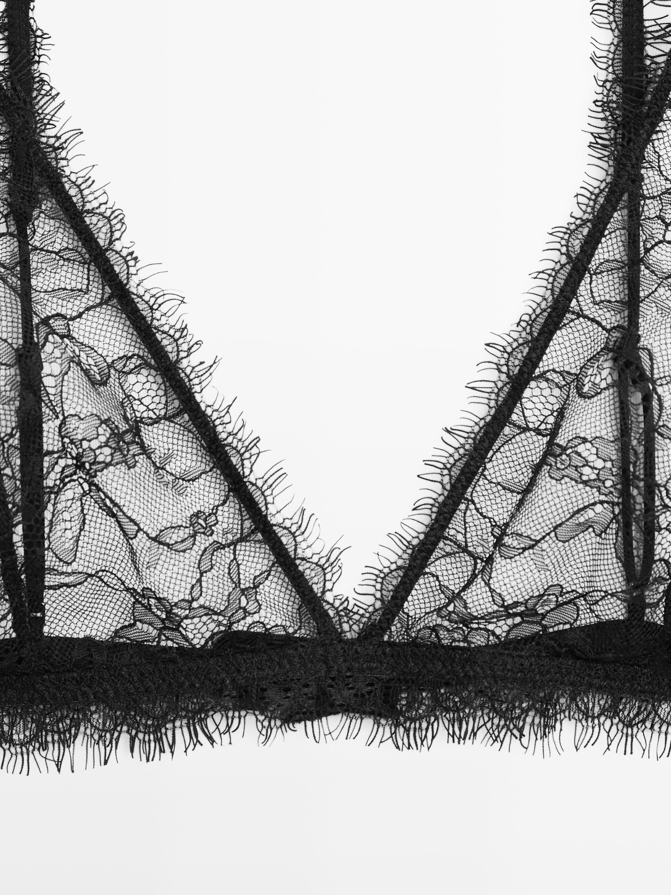 Frayed lace bralette — BLACK