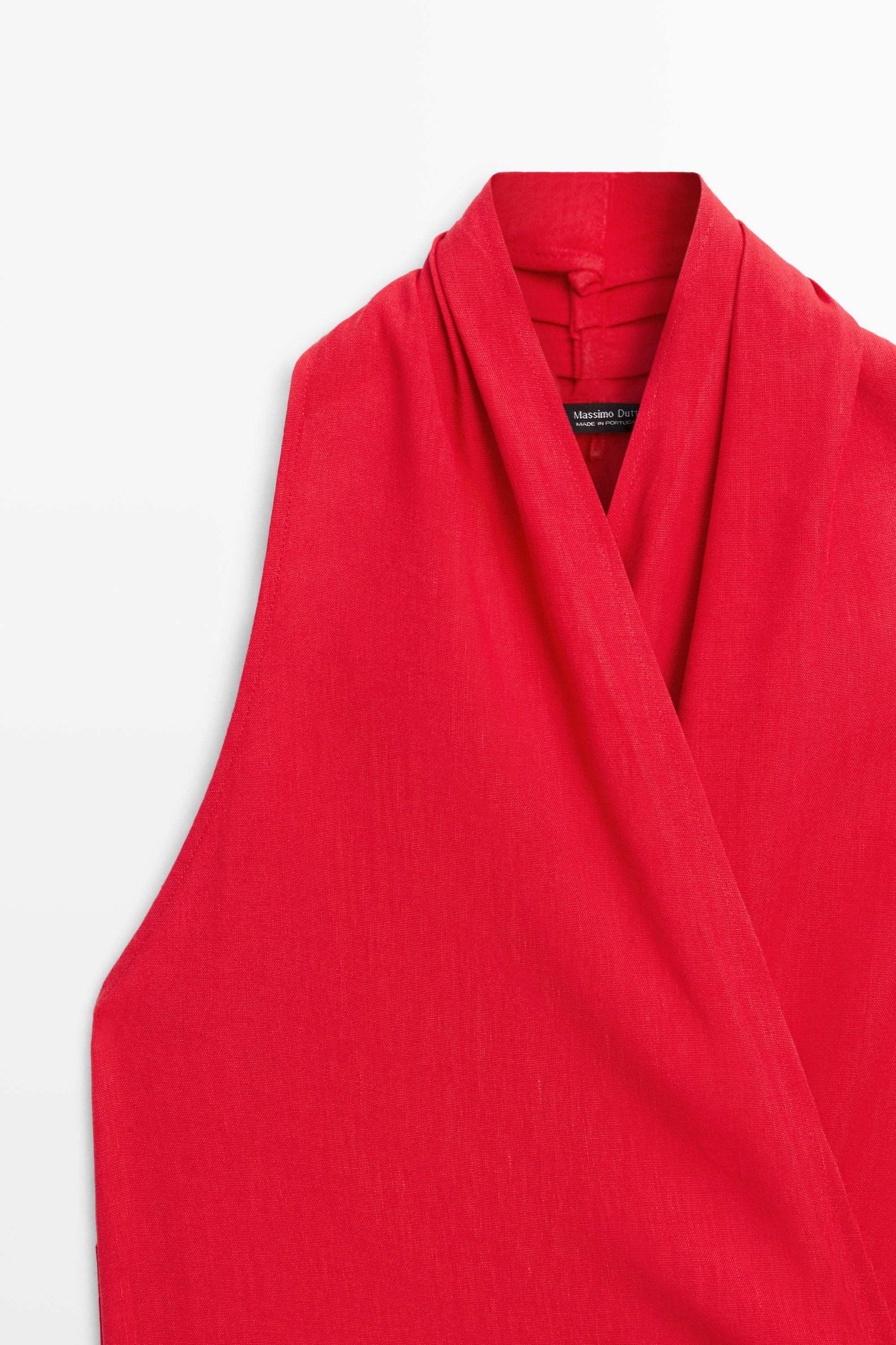 Linen halter top with tie detail — RED