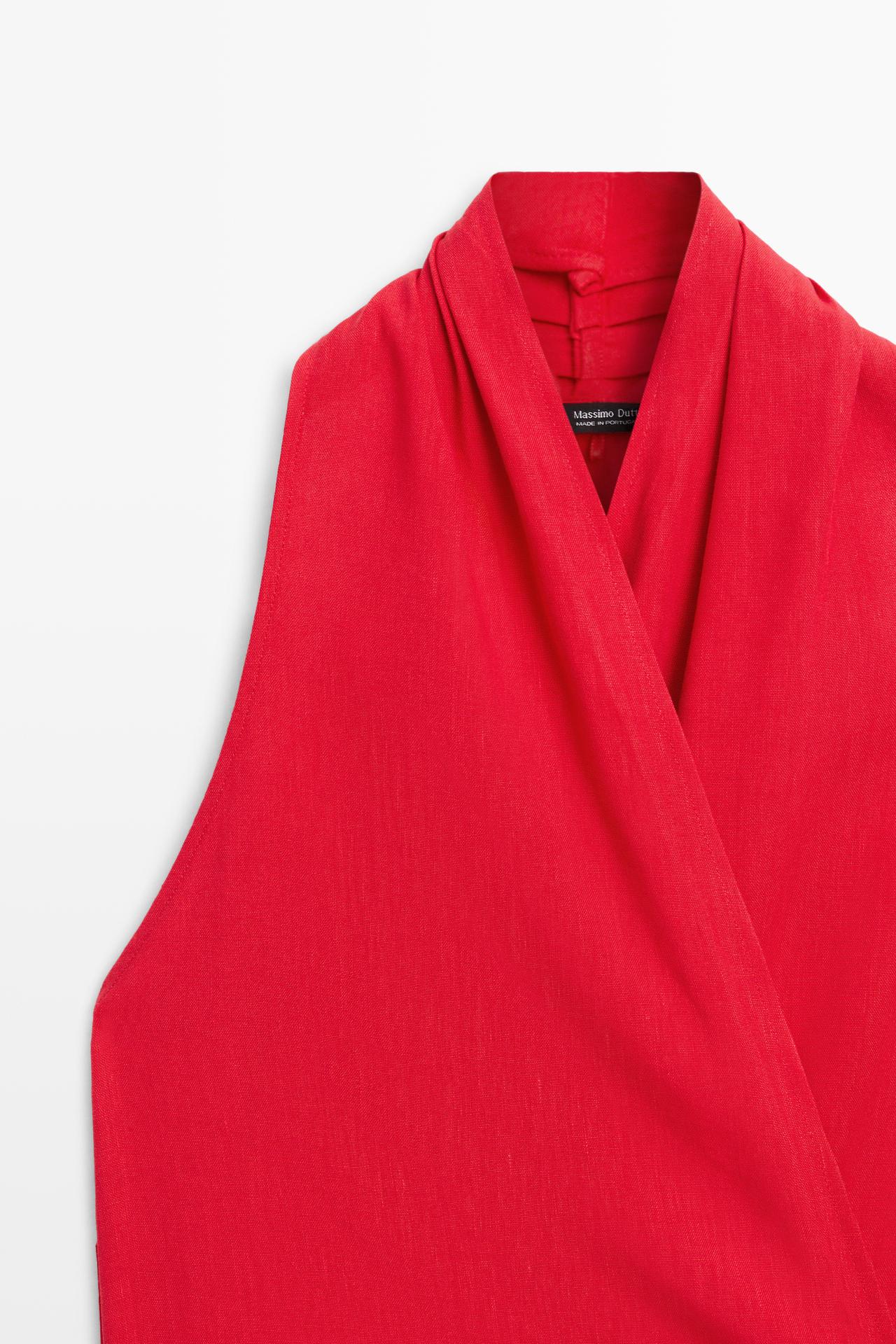 Linen halter top with tie detail — RED