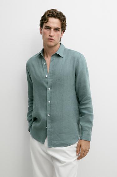 100% linen slim fit shirt — DEEP BLUE 3