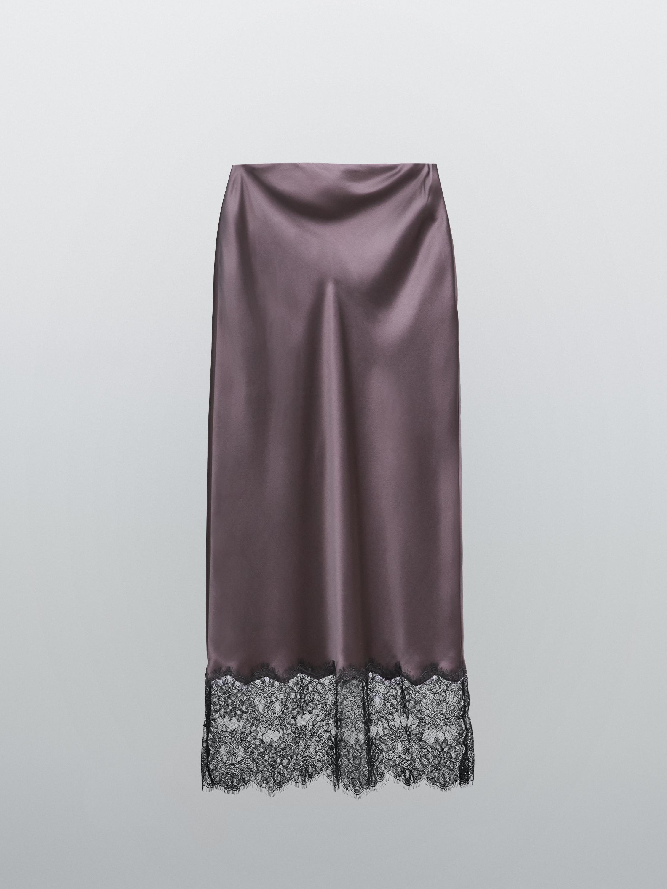 Satin lace-trimmed midi skirt - STUDIO