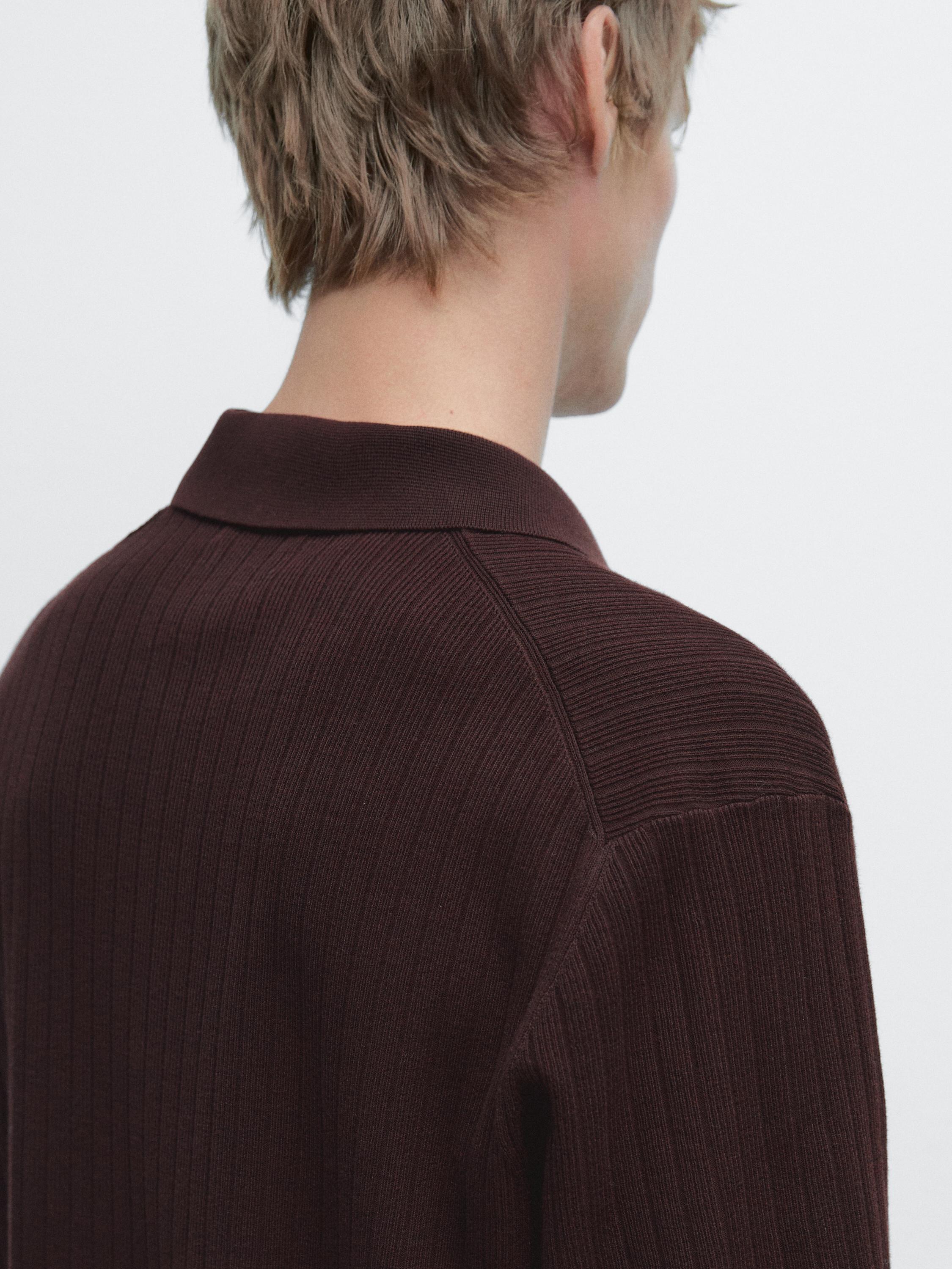 Ribbed knit cotton polo shirt — BURGUNDY