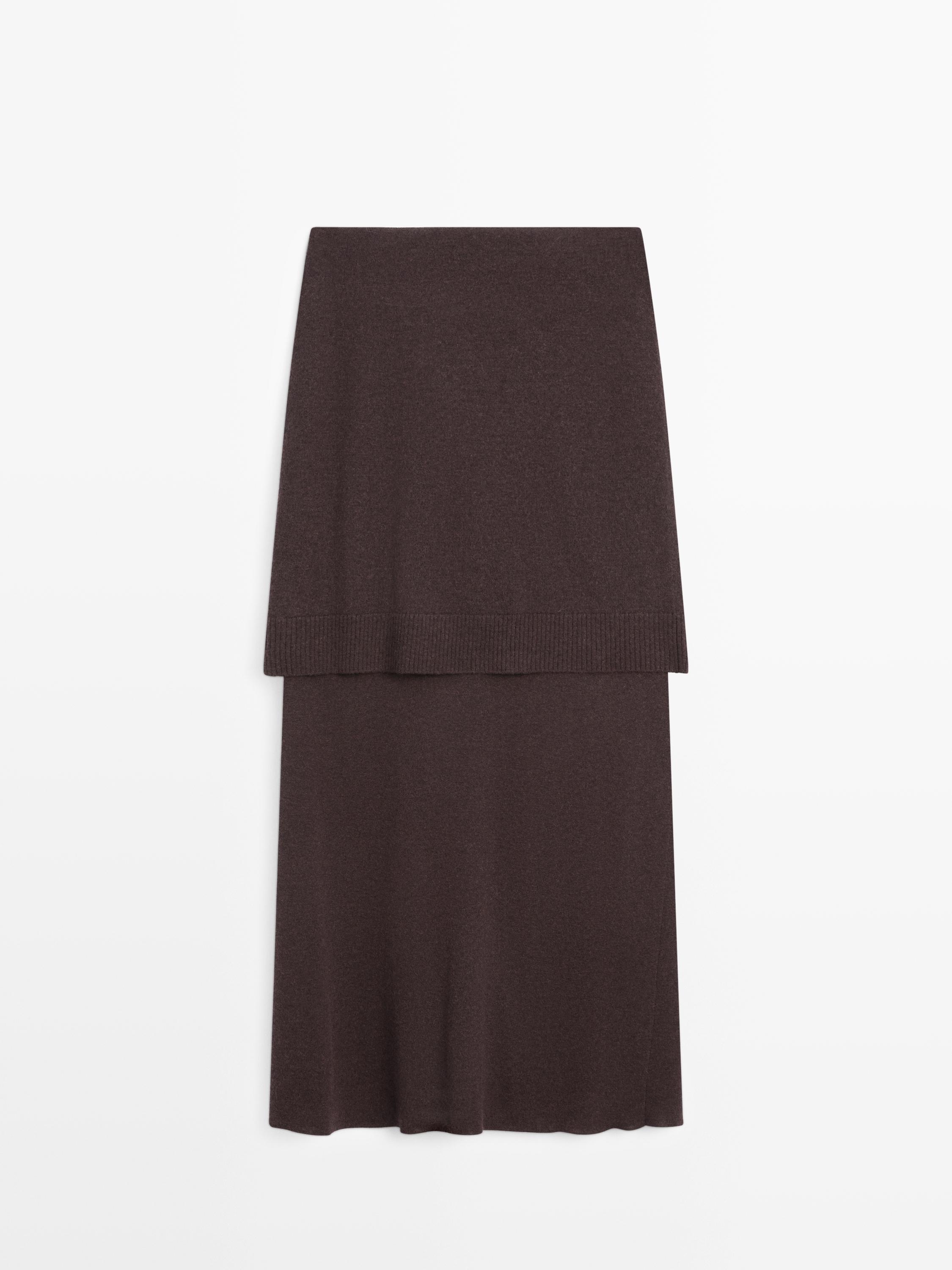 Knit skirt with knotted sleeve details — Chocolate