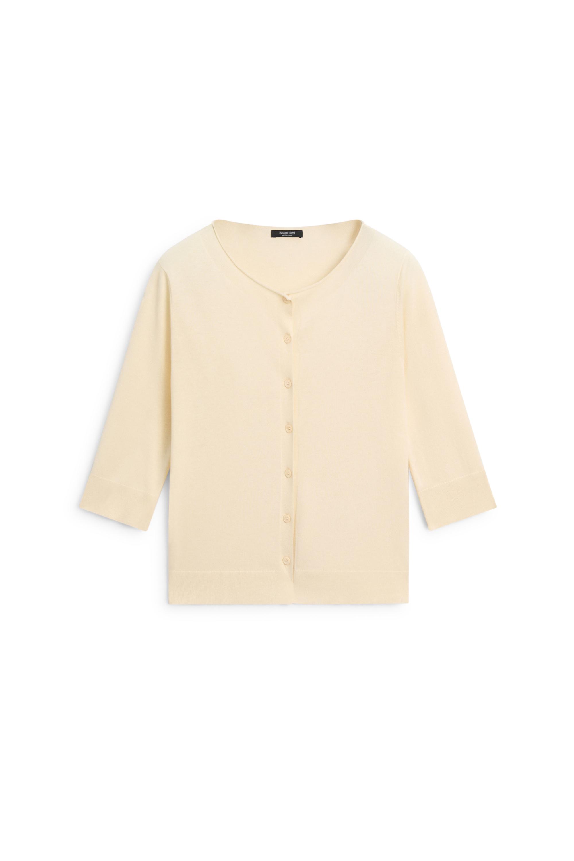 Cotton blend boat neck cardigan — Vanilla