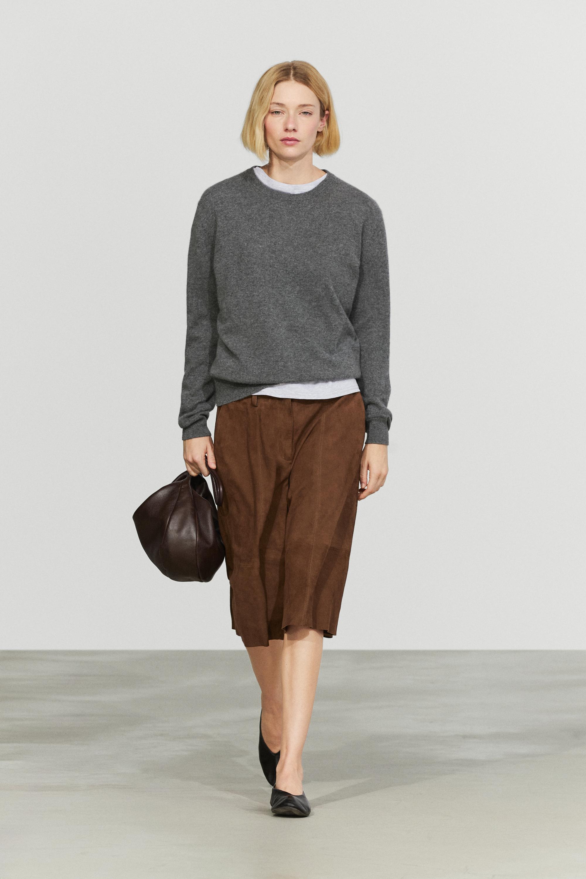 100% cashmere long sleeve sweater — GREY