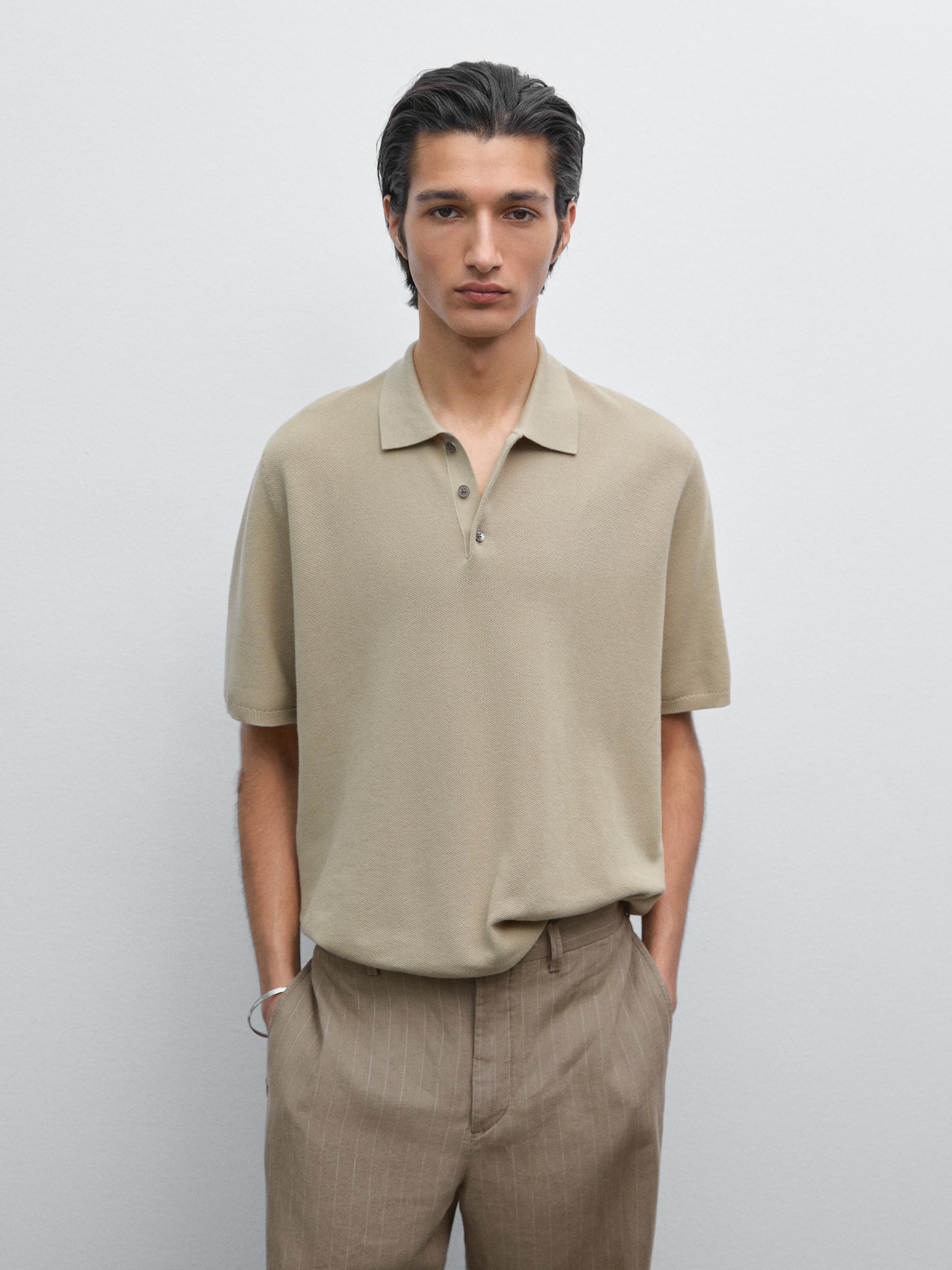 Structure knitted polo shirt 100% cotton
