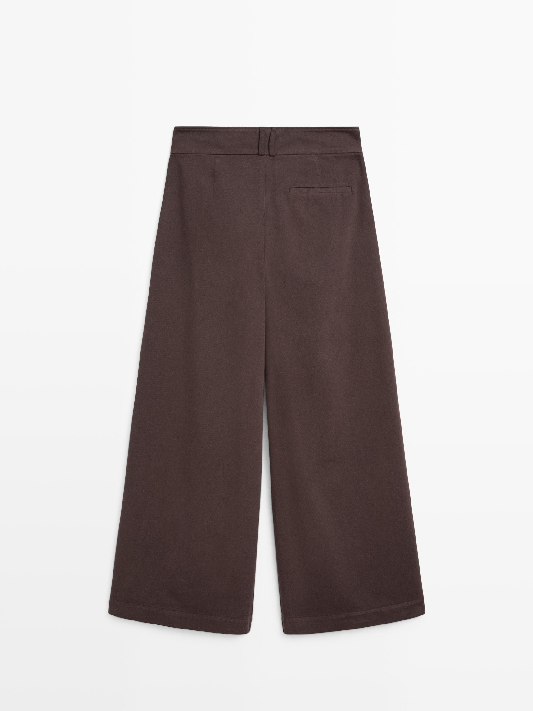 Mid-rise wide-leg darted trousers
