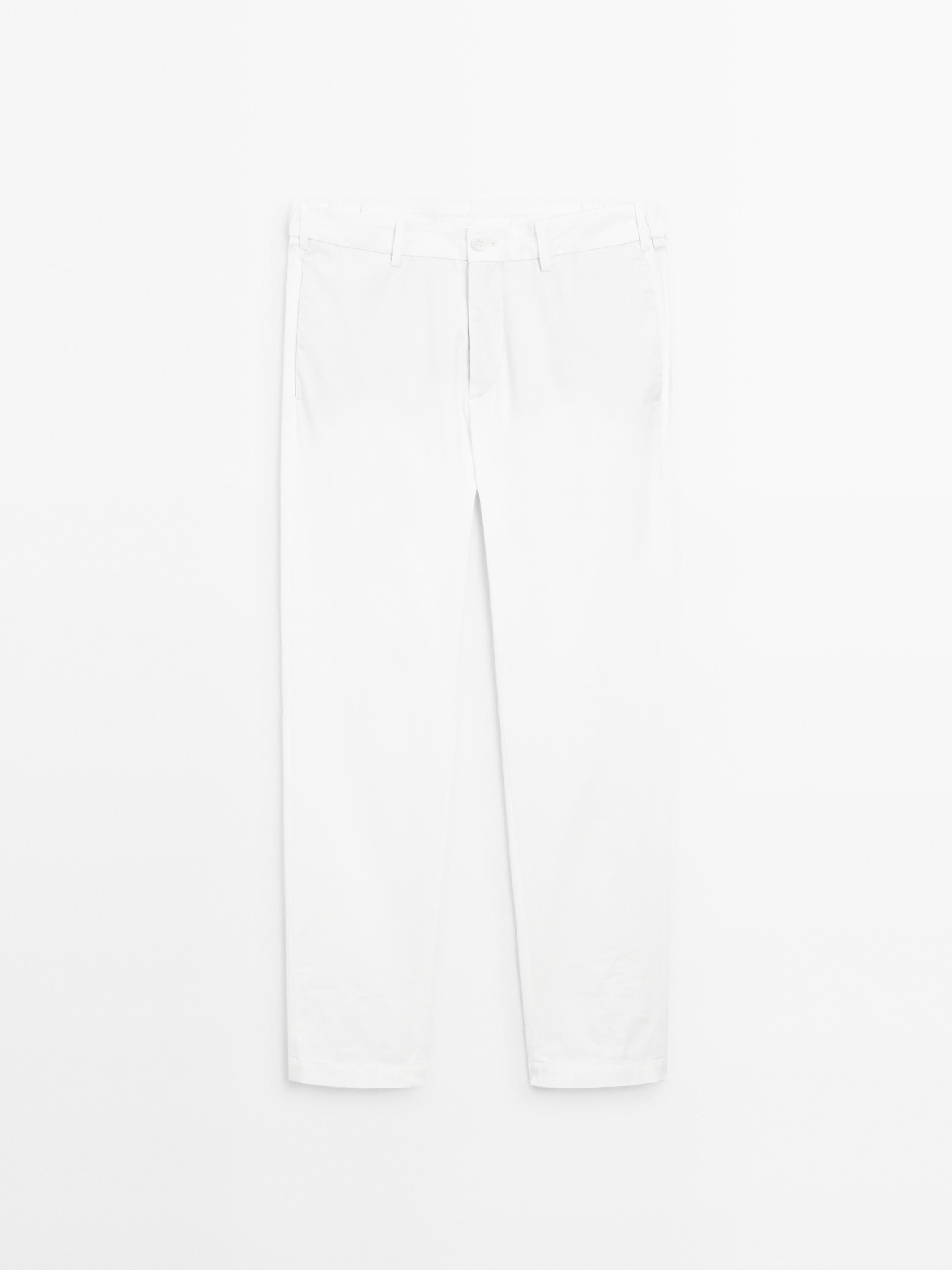 Cotton blend slim fit trousers
