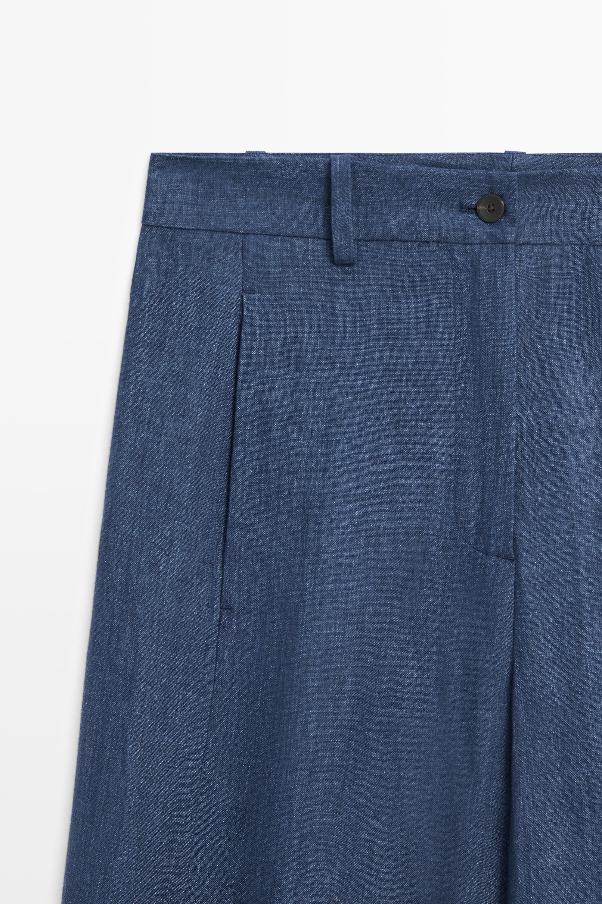 Total look linen pants with buttoned hems — NAVY BLUE