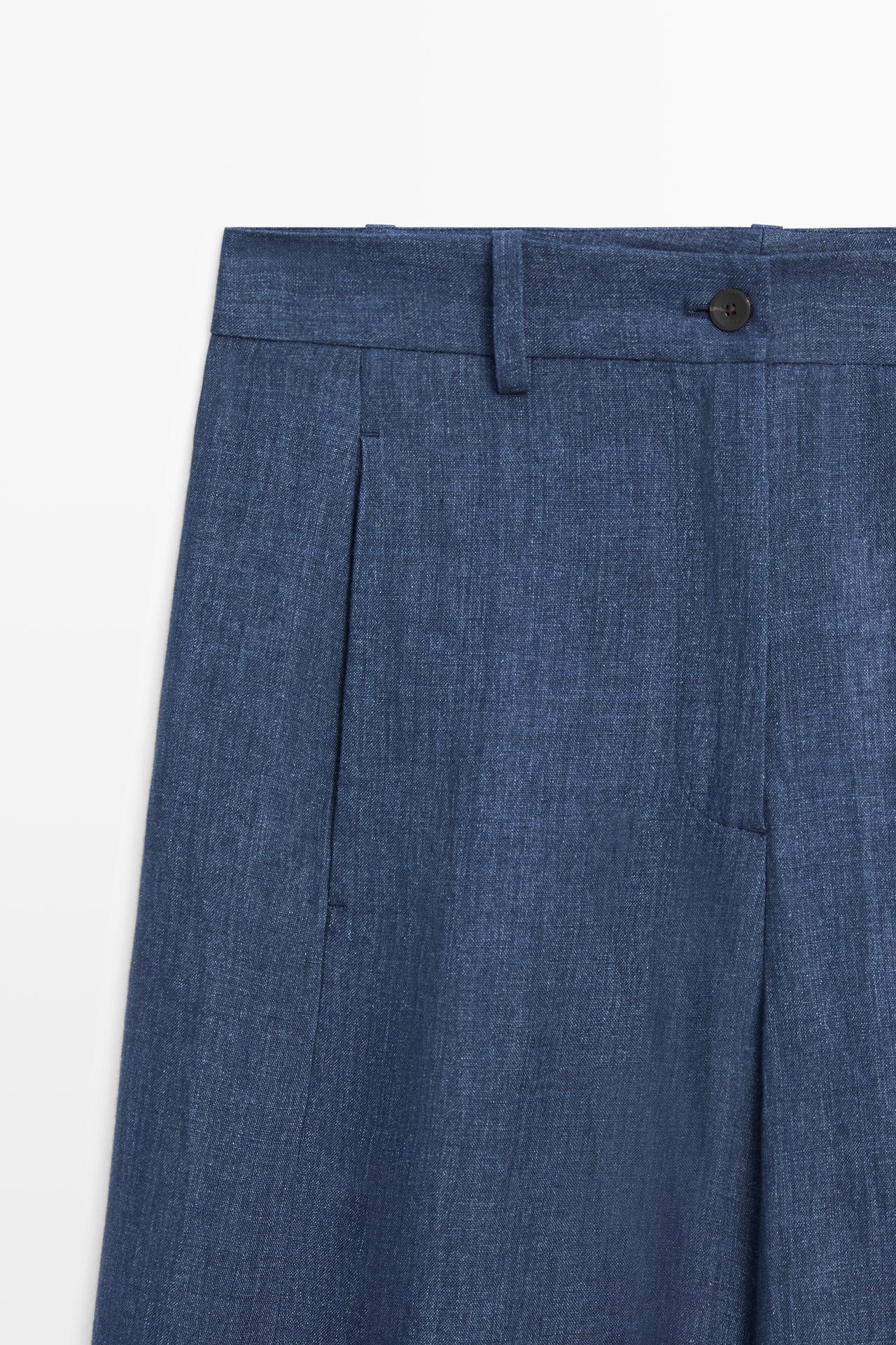 Total look linen pants with buttoned hems — NAVY BLUE