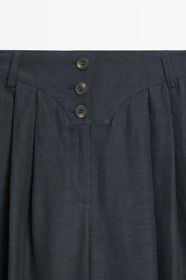Linen-blend button-detail pants — NAVY BLUE 4