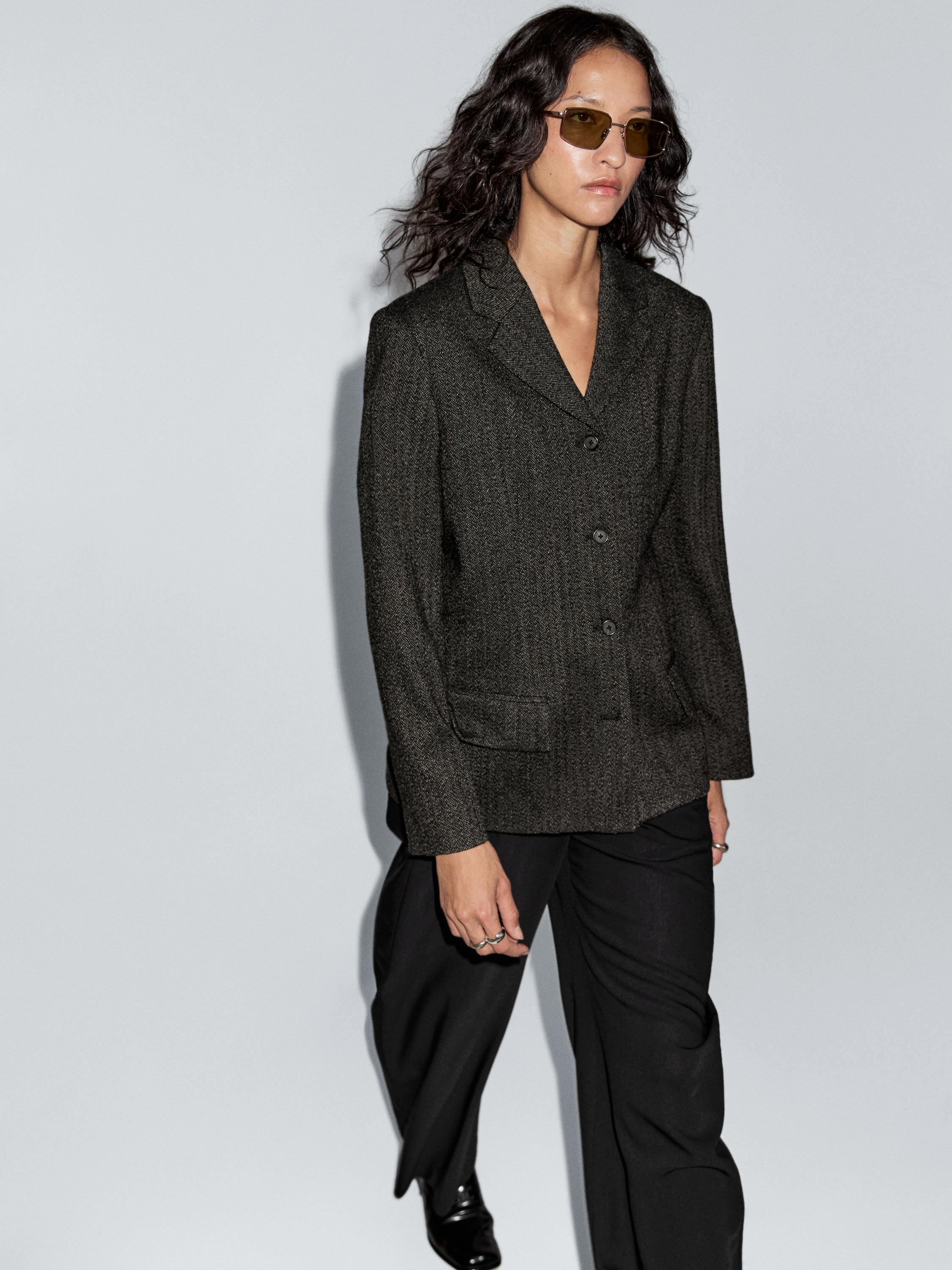 Herringbone wool blend blazer