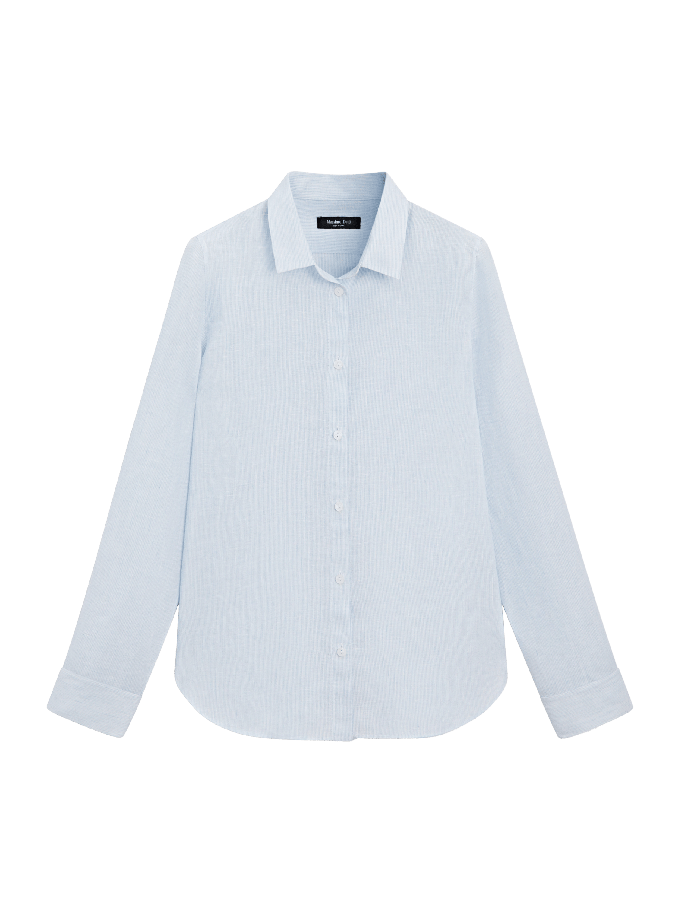 Massimo Dutti %100 keten çizgili regular fit gömlek görsel 3