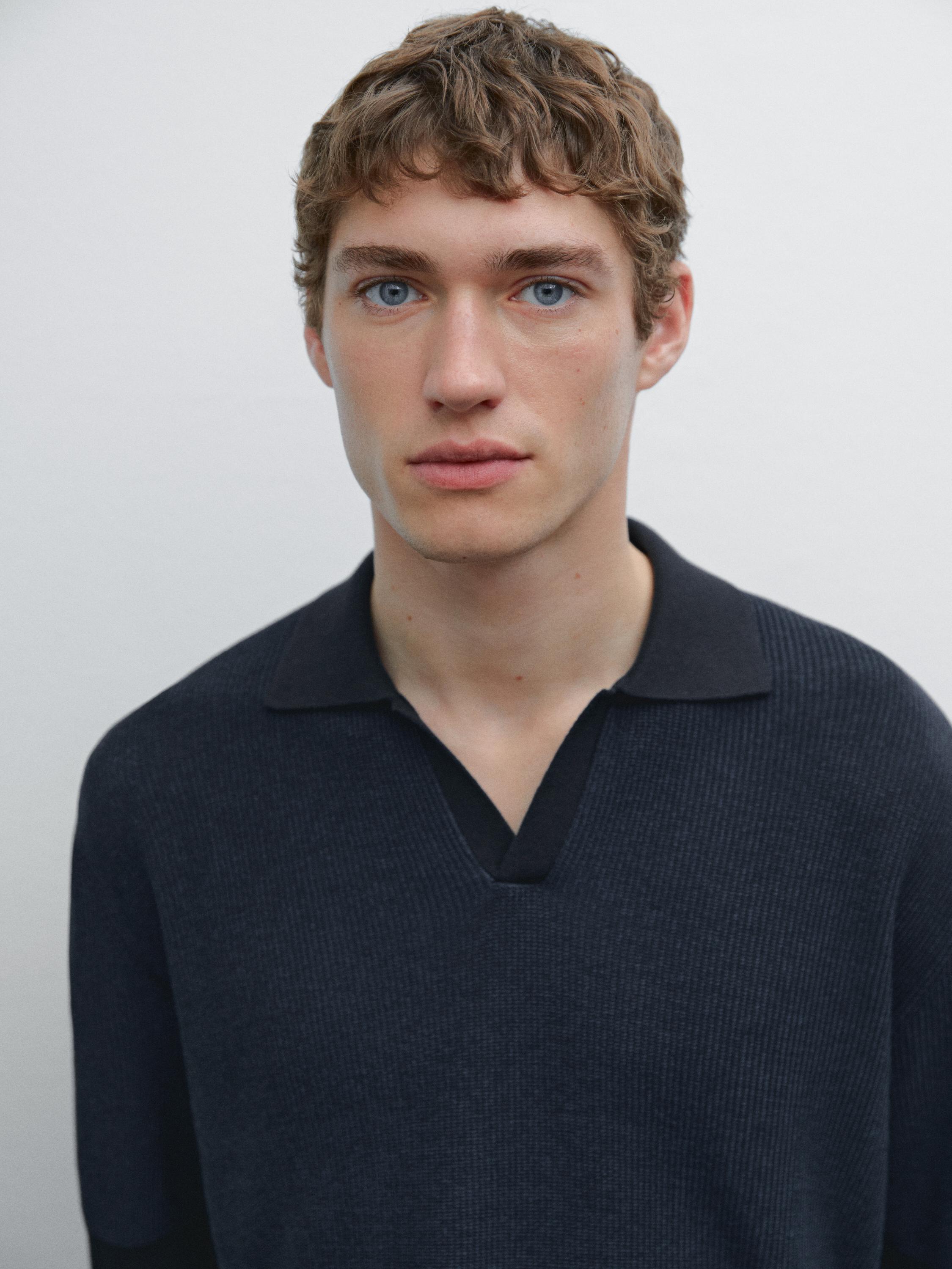 100% cotton contrast polo sweater