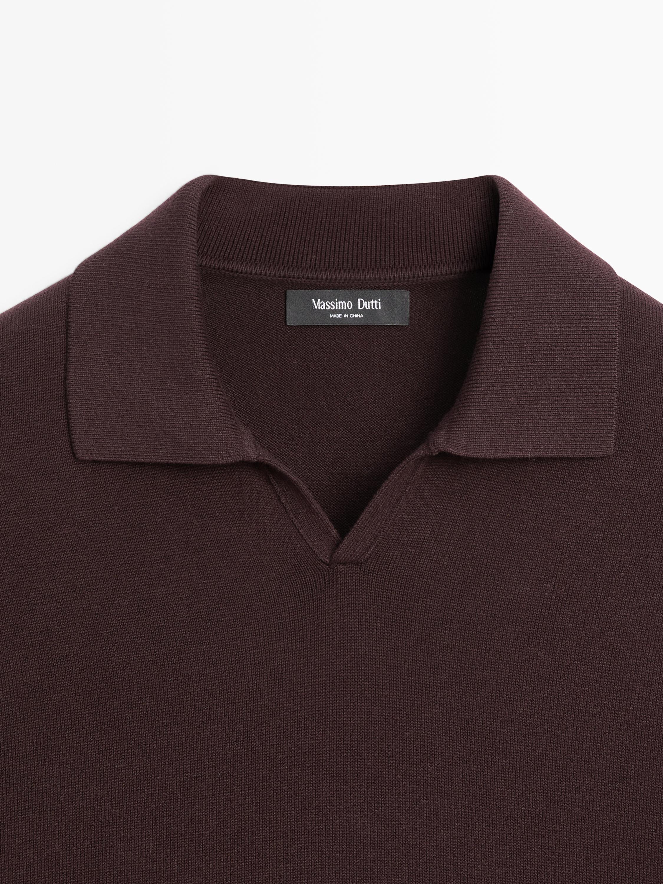 Cotton blend knit polo sweater — BURGUNDY