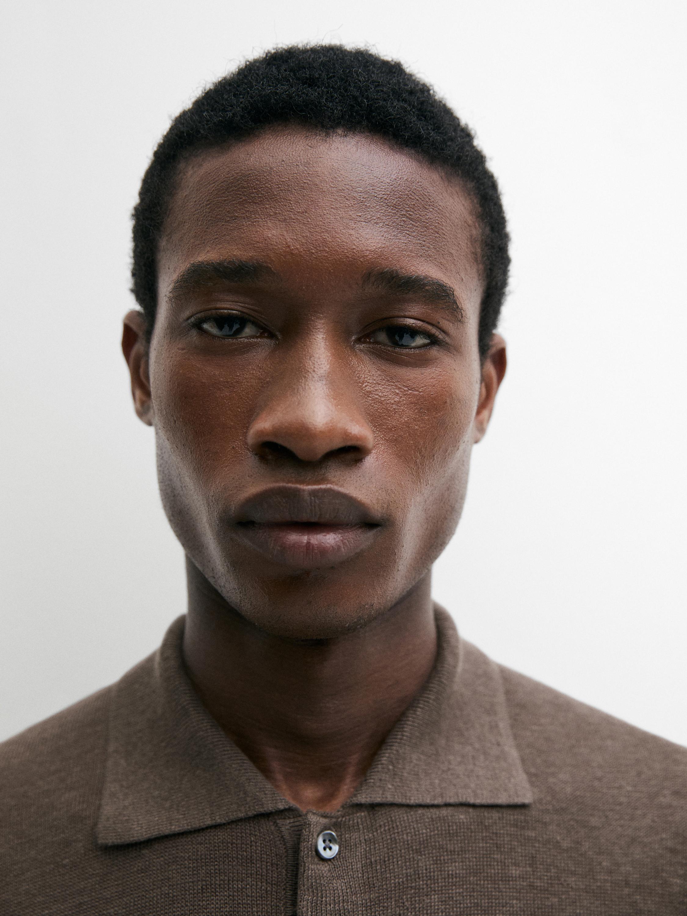Linen knit polo sweater — MOCHA