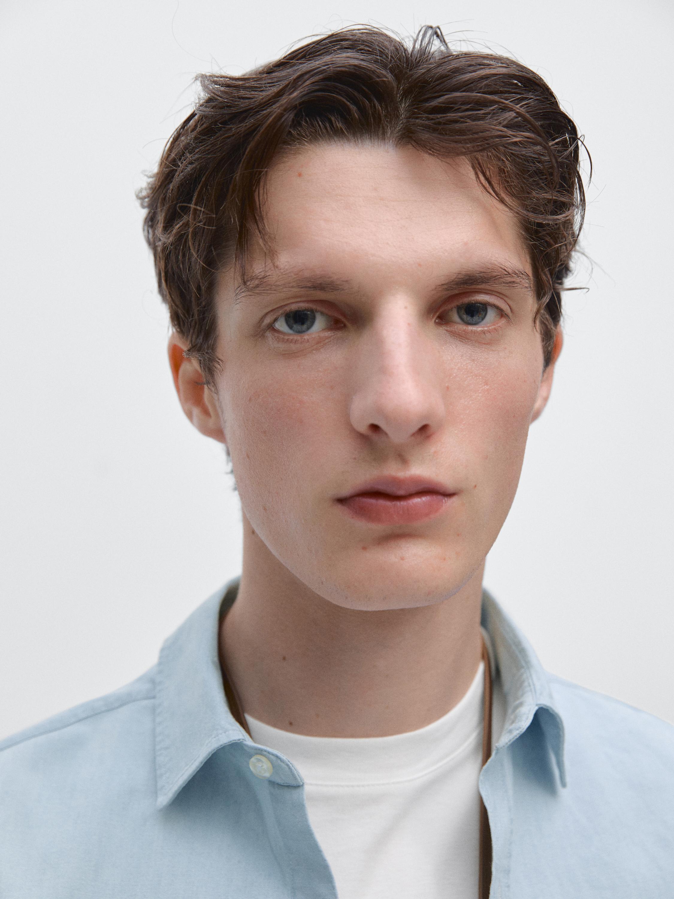 100% cotton regular fit denim shirt — SKY BLUE