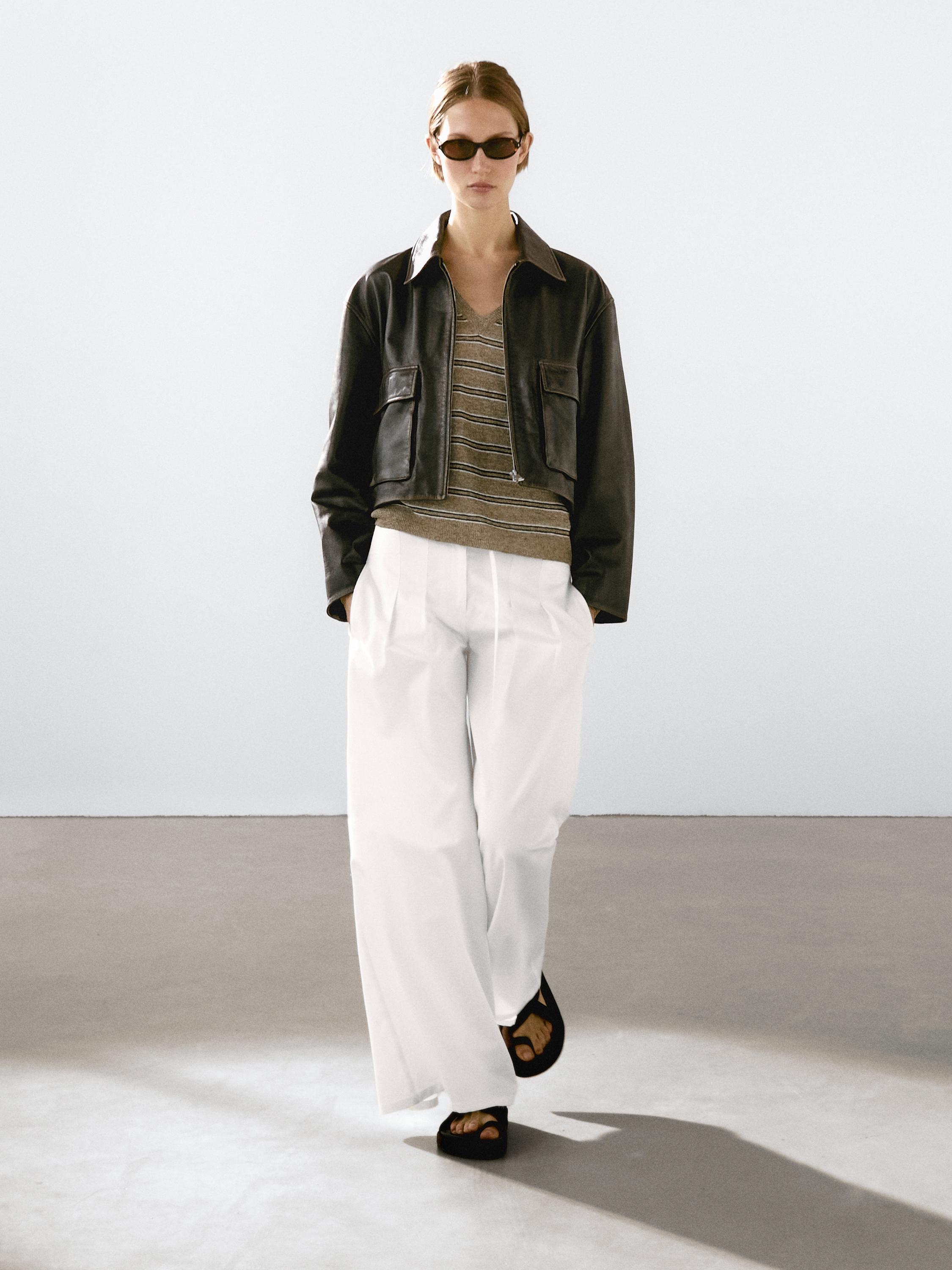 Cotton and linen blend palazzo trousers