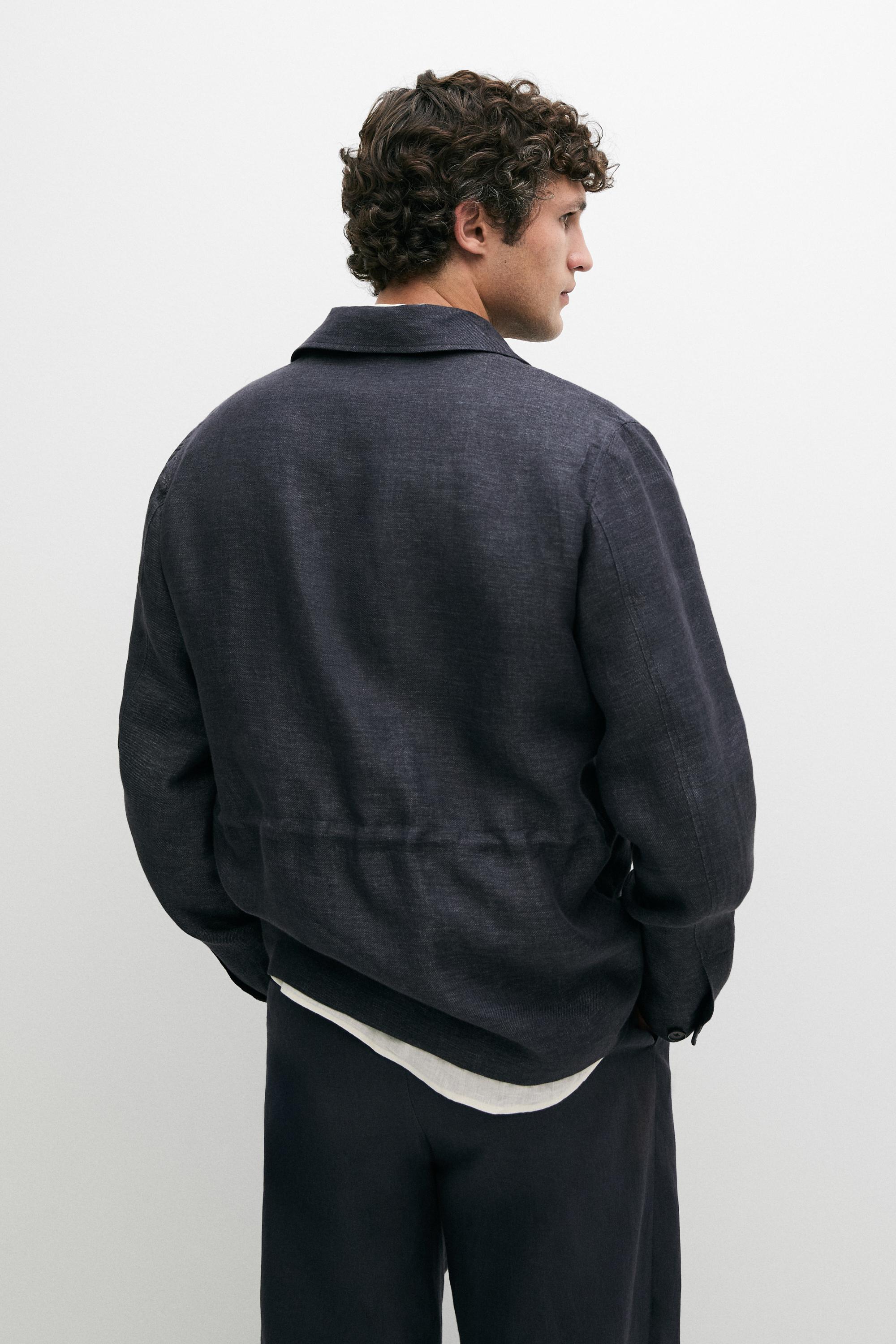 100% linen total look melange overshirt — INK BLUE