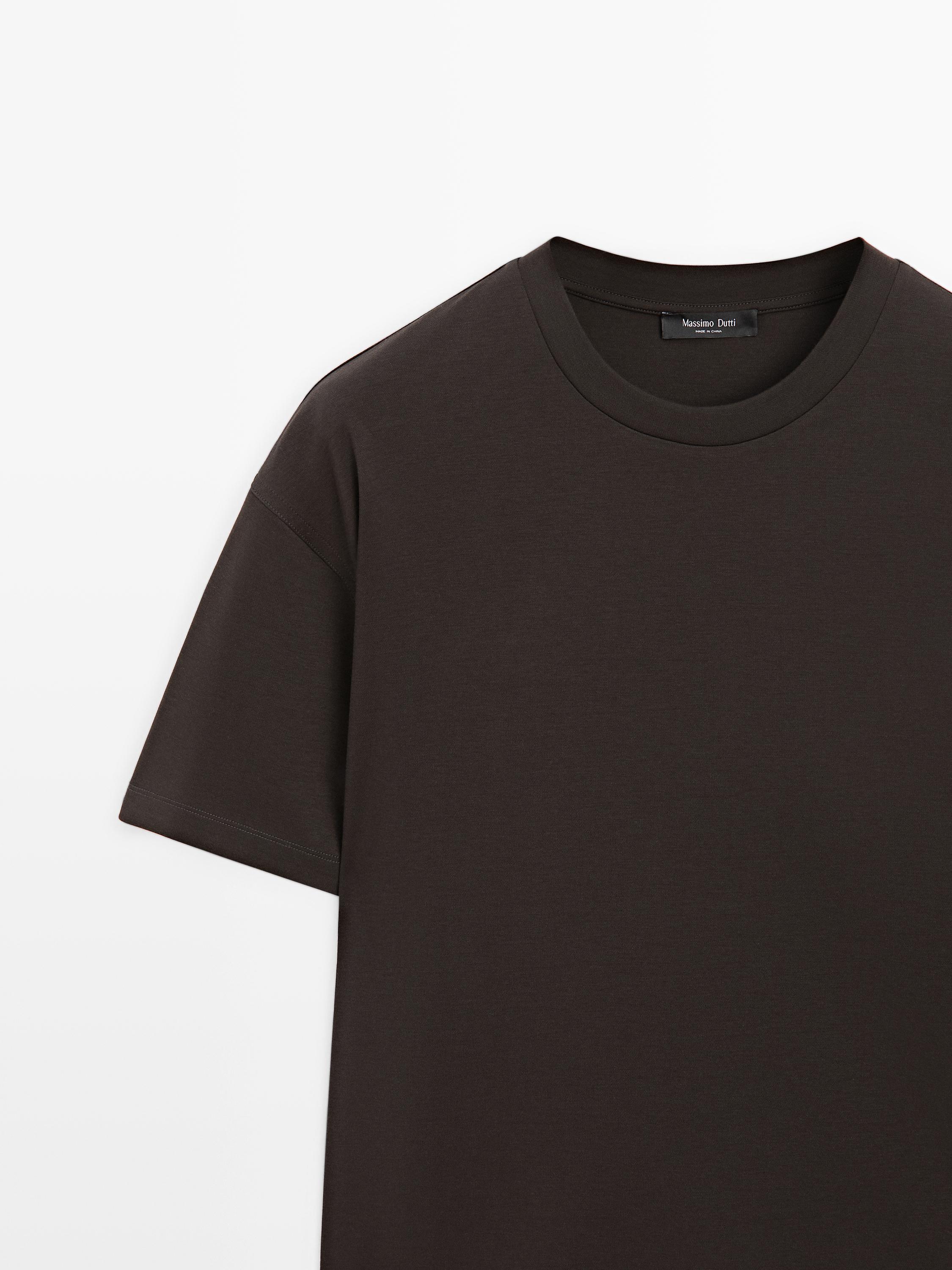 Boxy fit short sleeve cotton blend T-shirt — BROWN