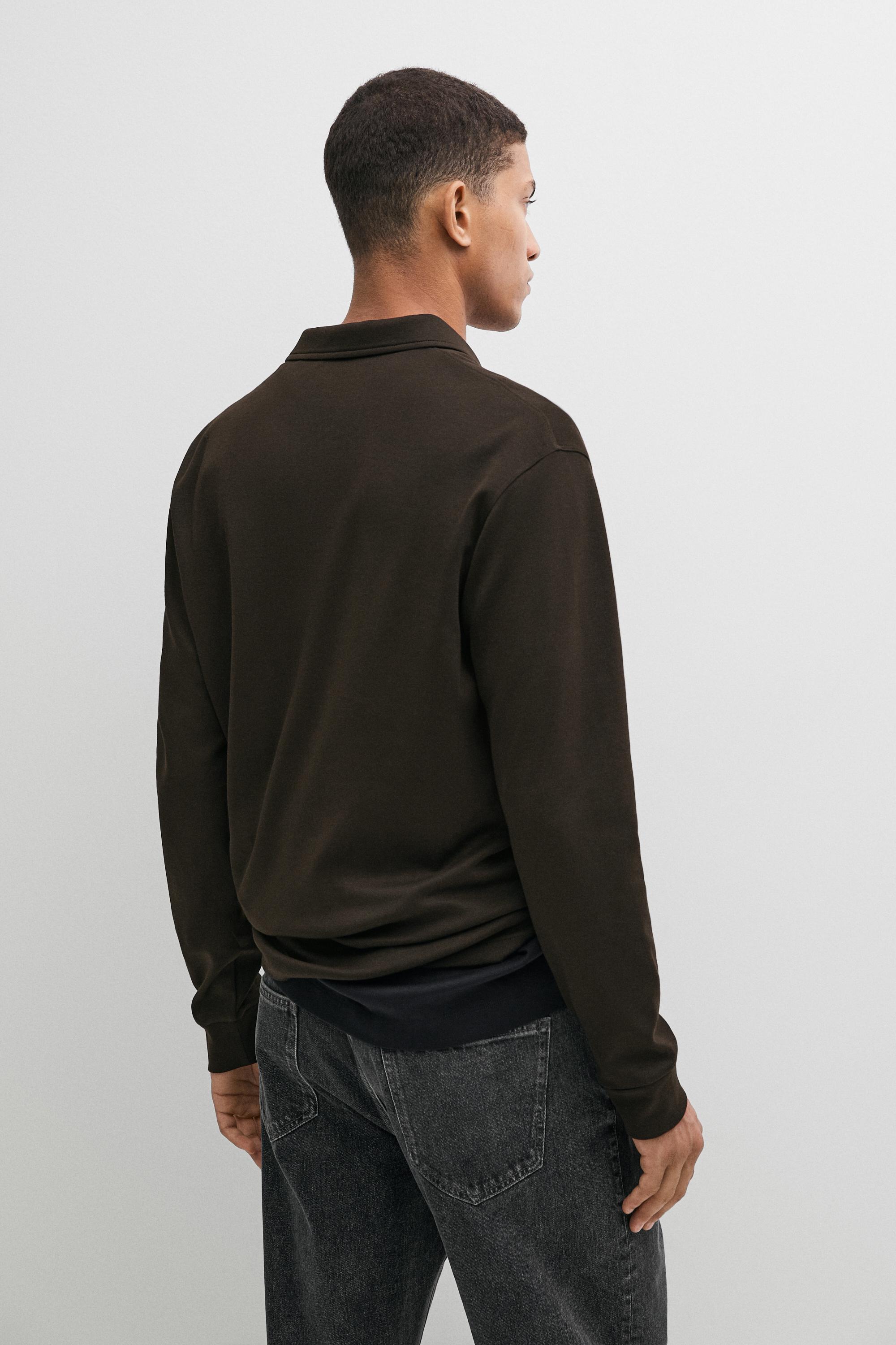 100% cotton long sleeve polo shirt — Chocolate
