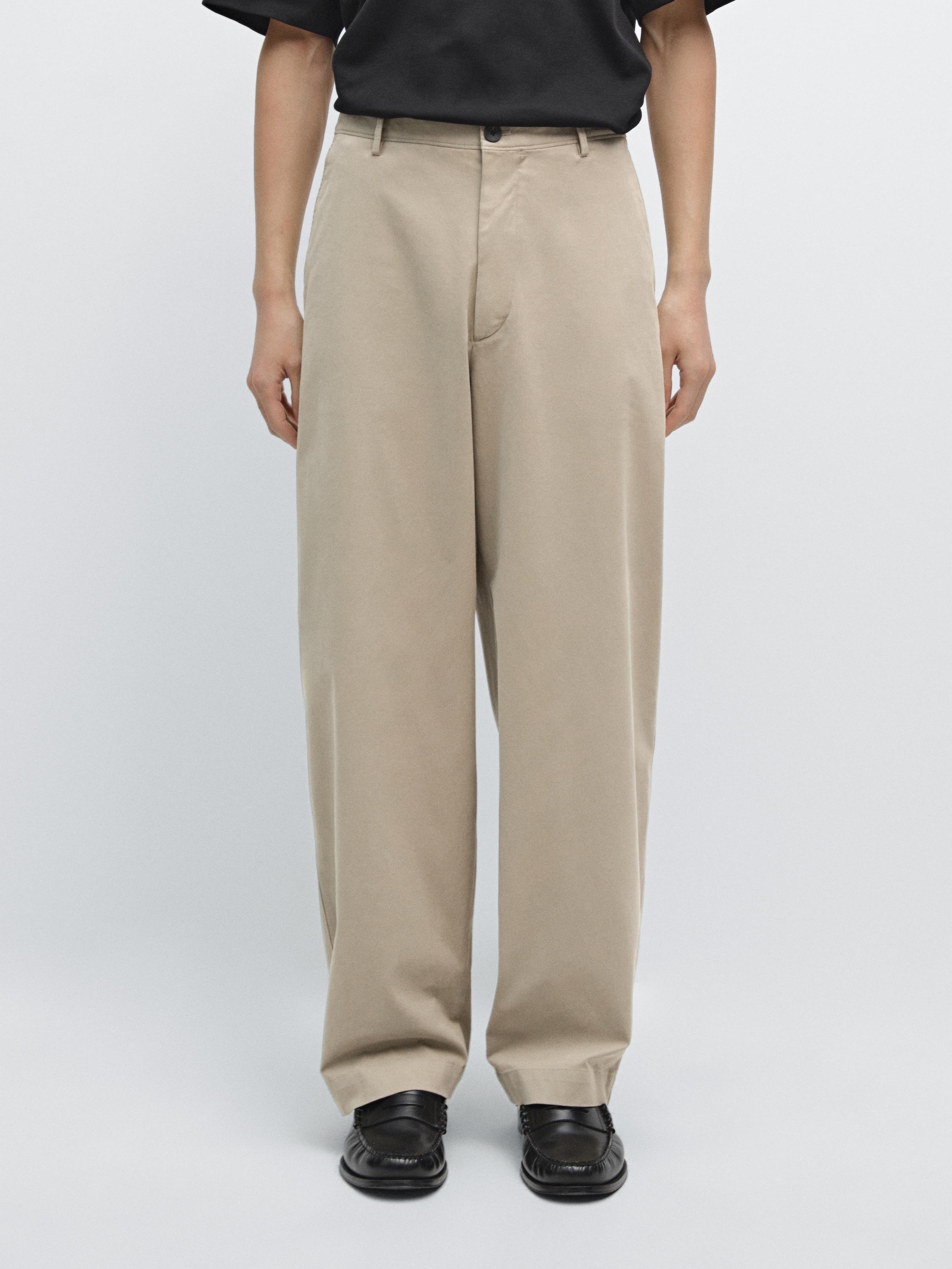 Cotton blend wide-leg trousers