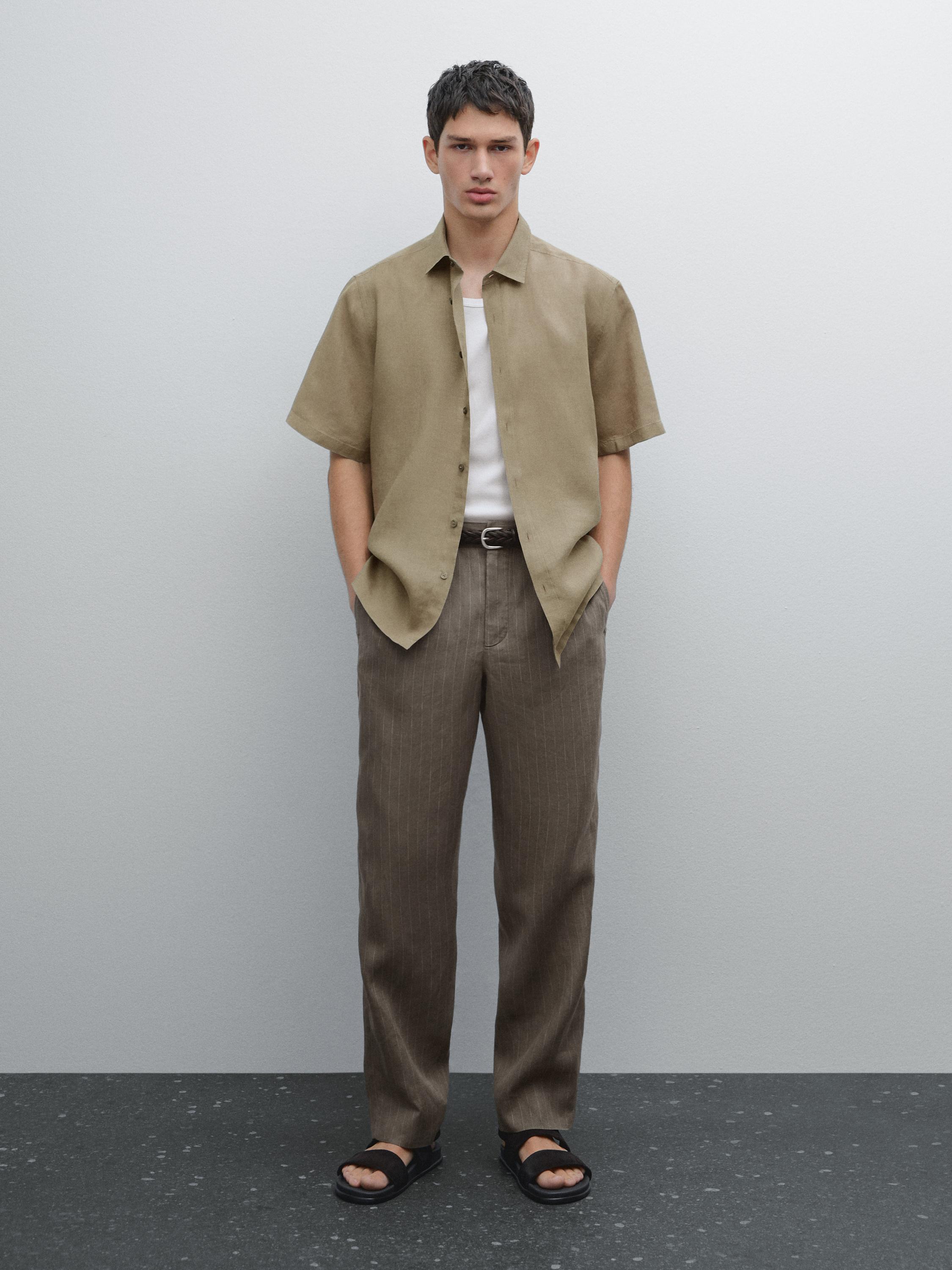 Regular fit short sleeve linen shirt