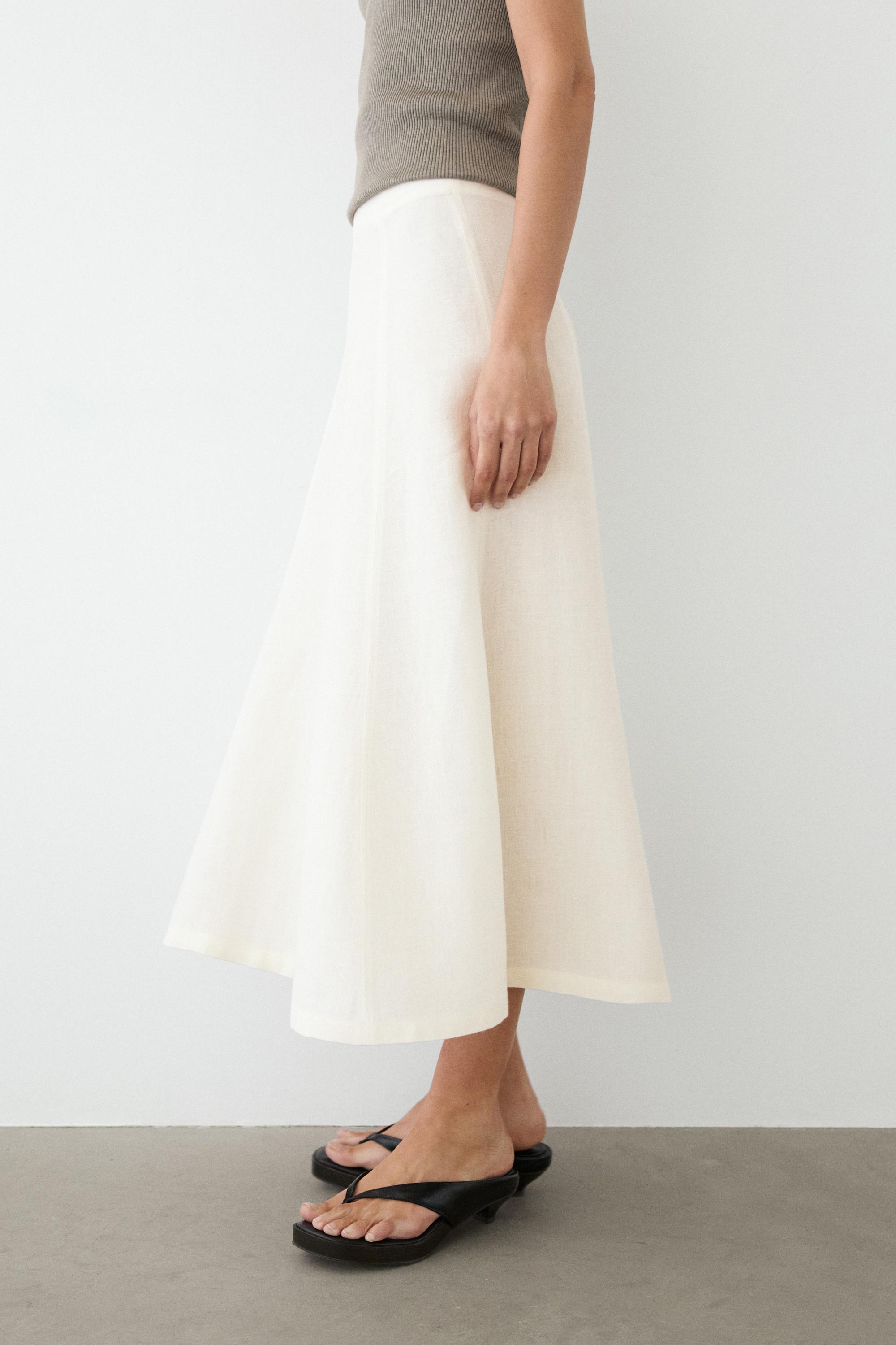 Flowing 100% linen midi skirt — WHITE