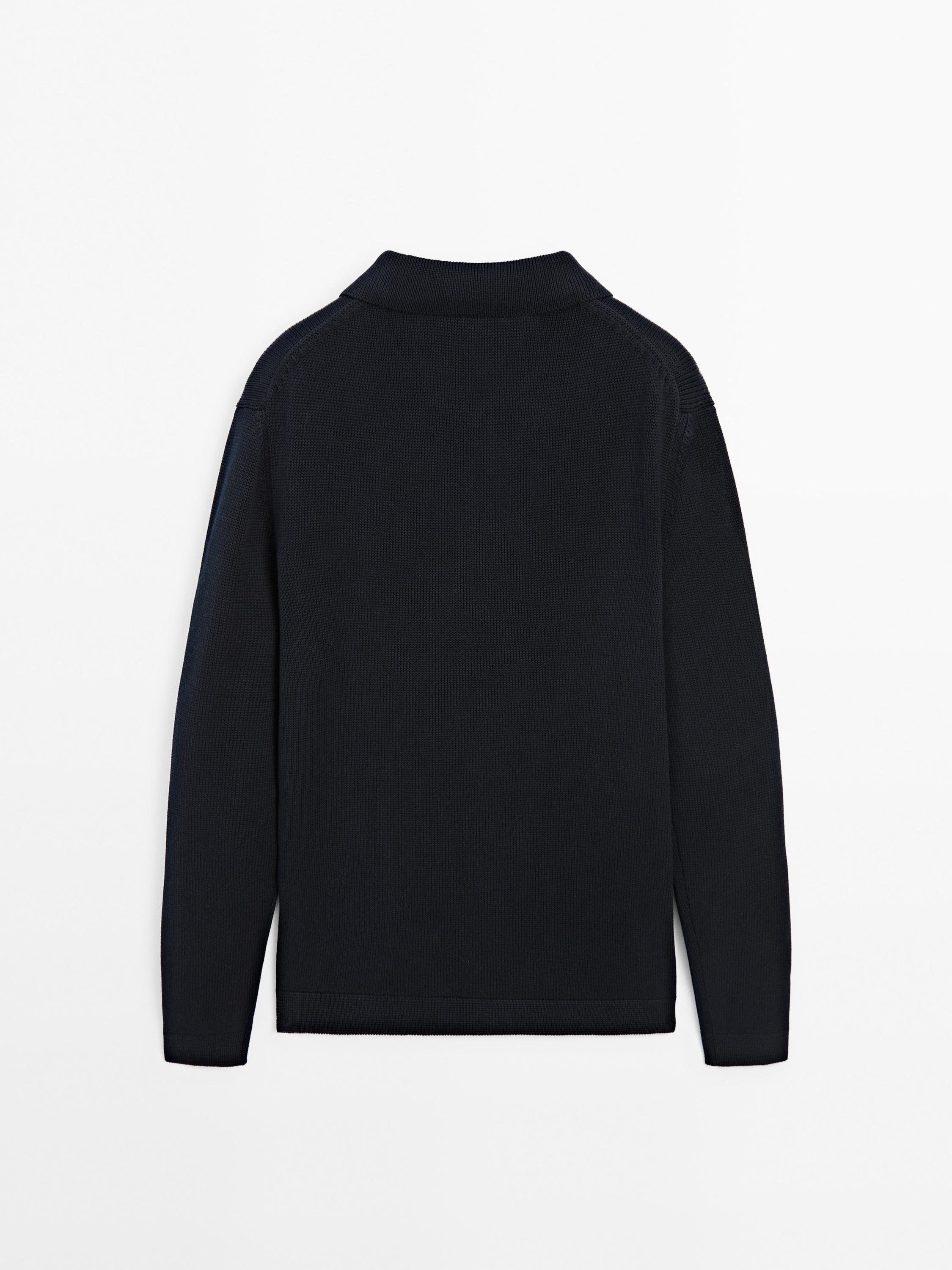Knit sweater with zip polo collar