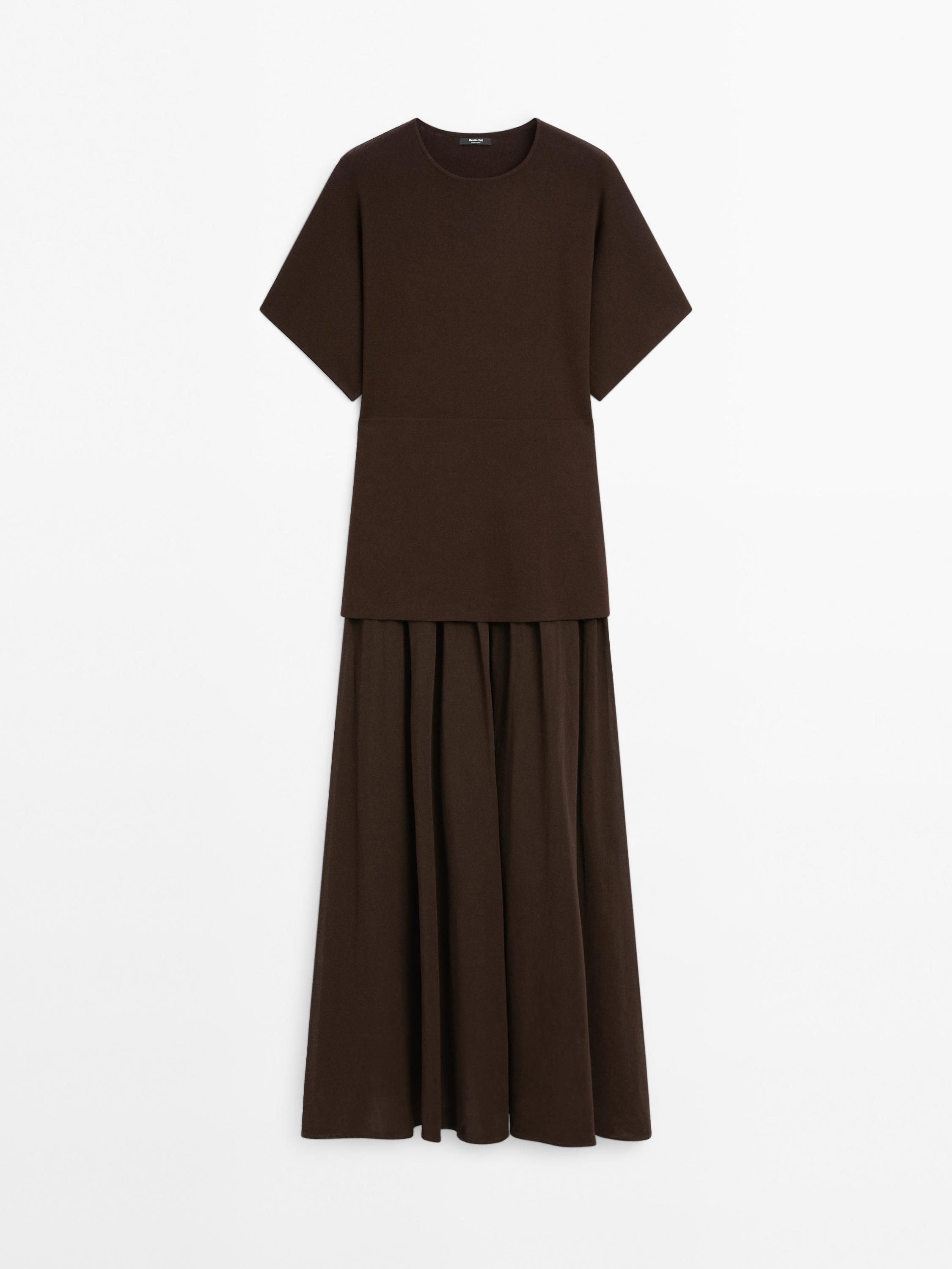 Tricot jurk met combi plooi